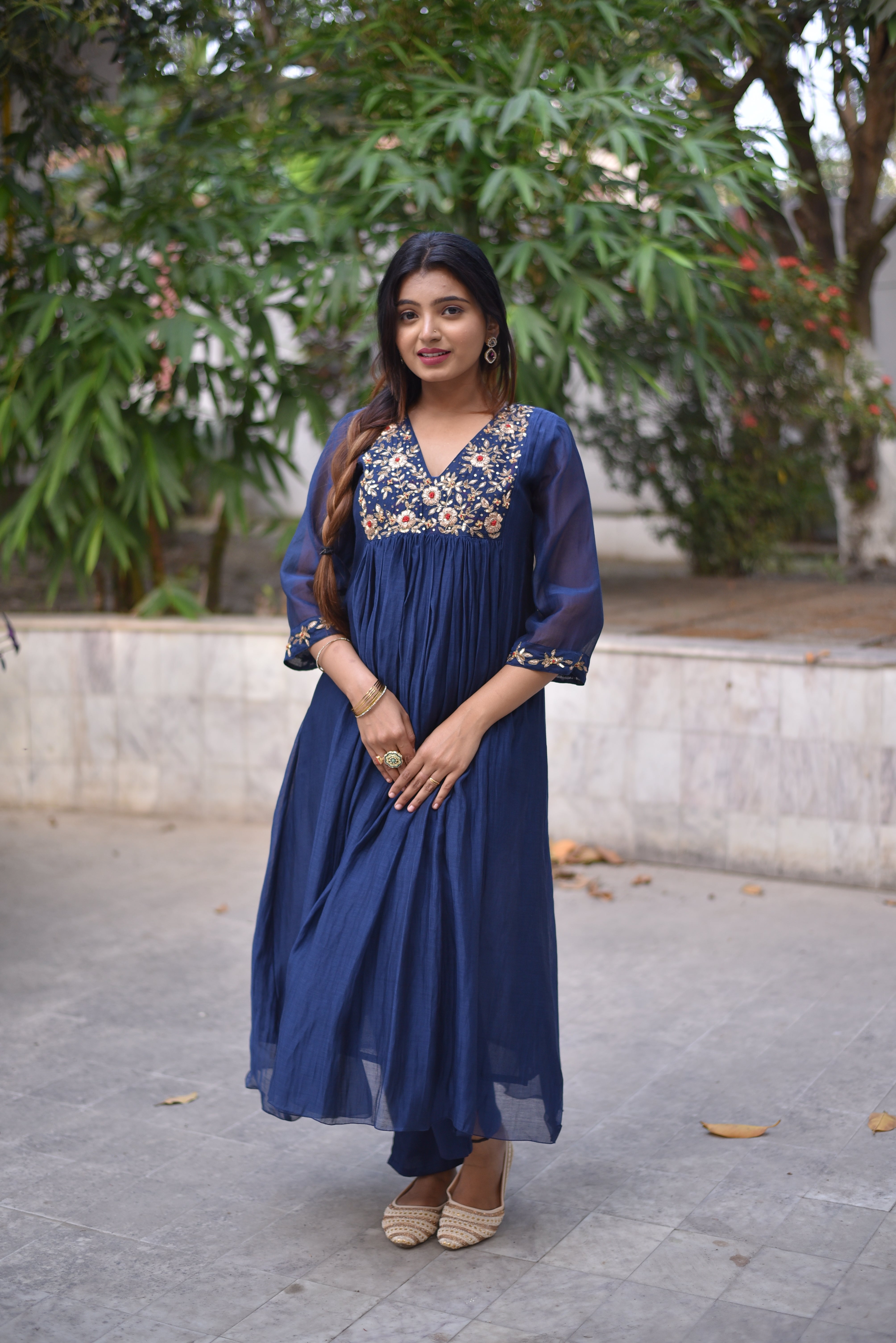Blue Color Mul Chanderi Suit Sets