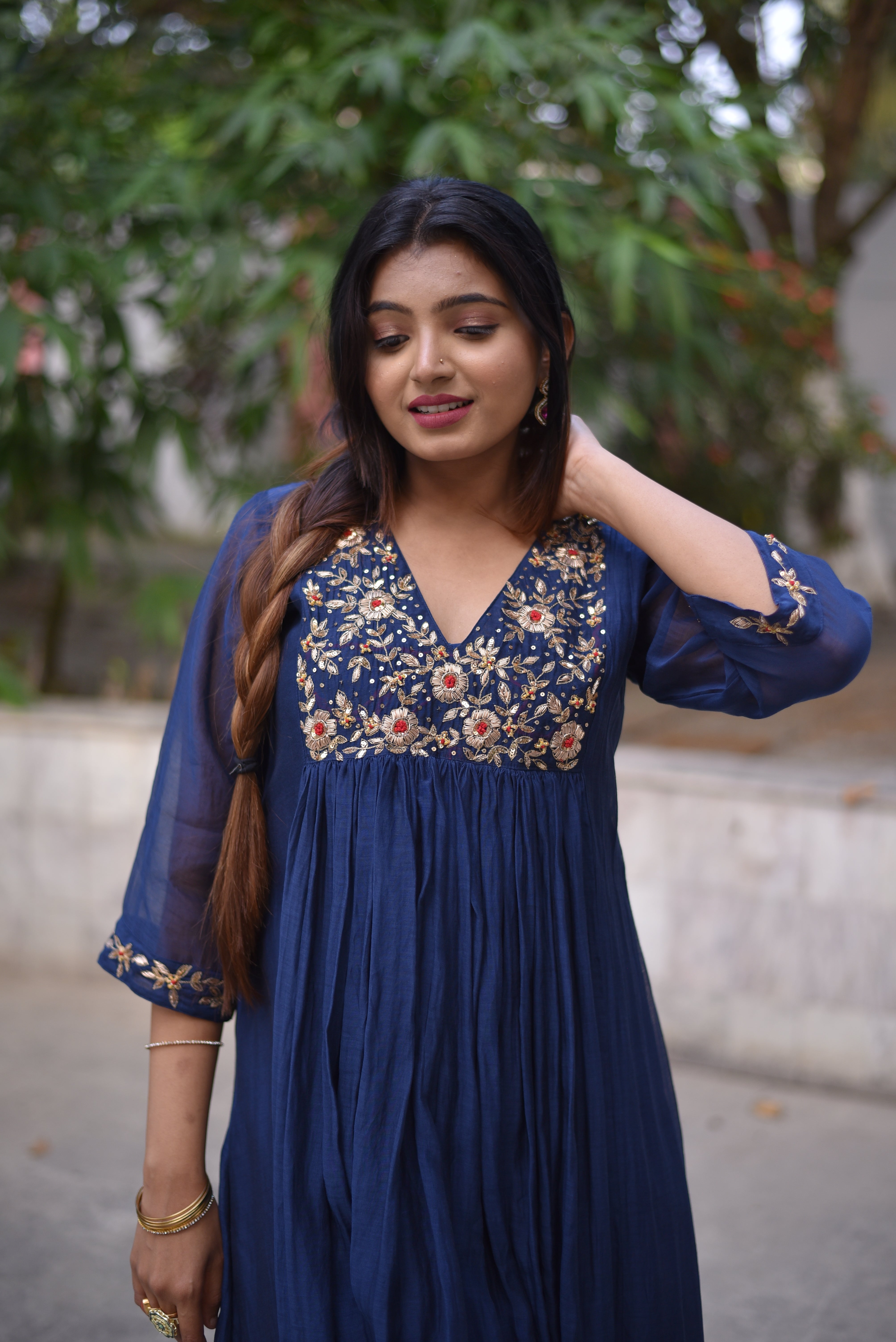 Blue Color Mul Chanderi Suit Sets
