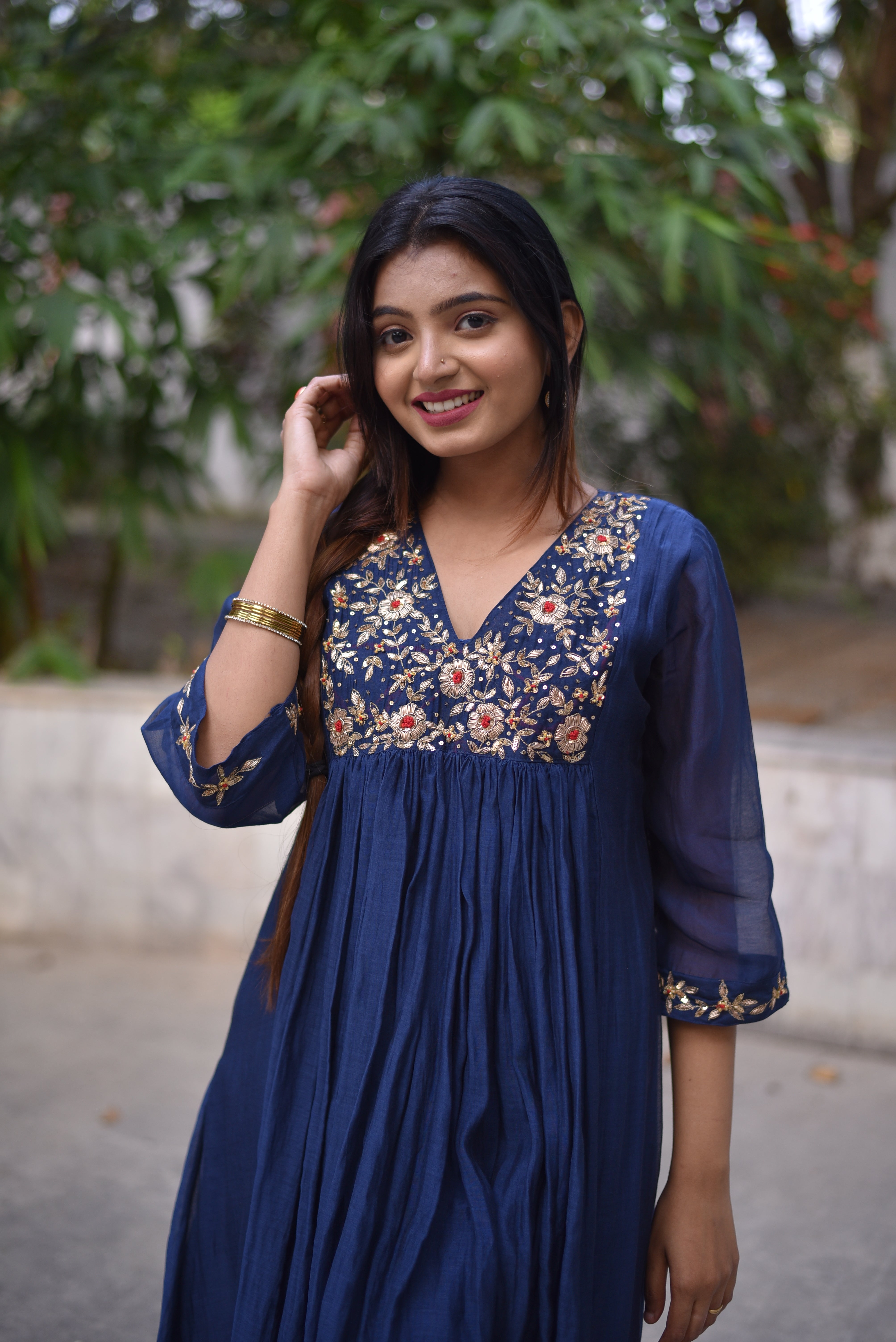 Blue Color Mul Chanderi Suit Sets