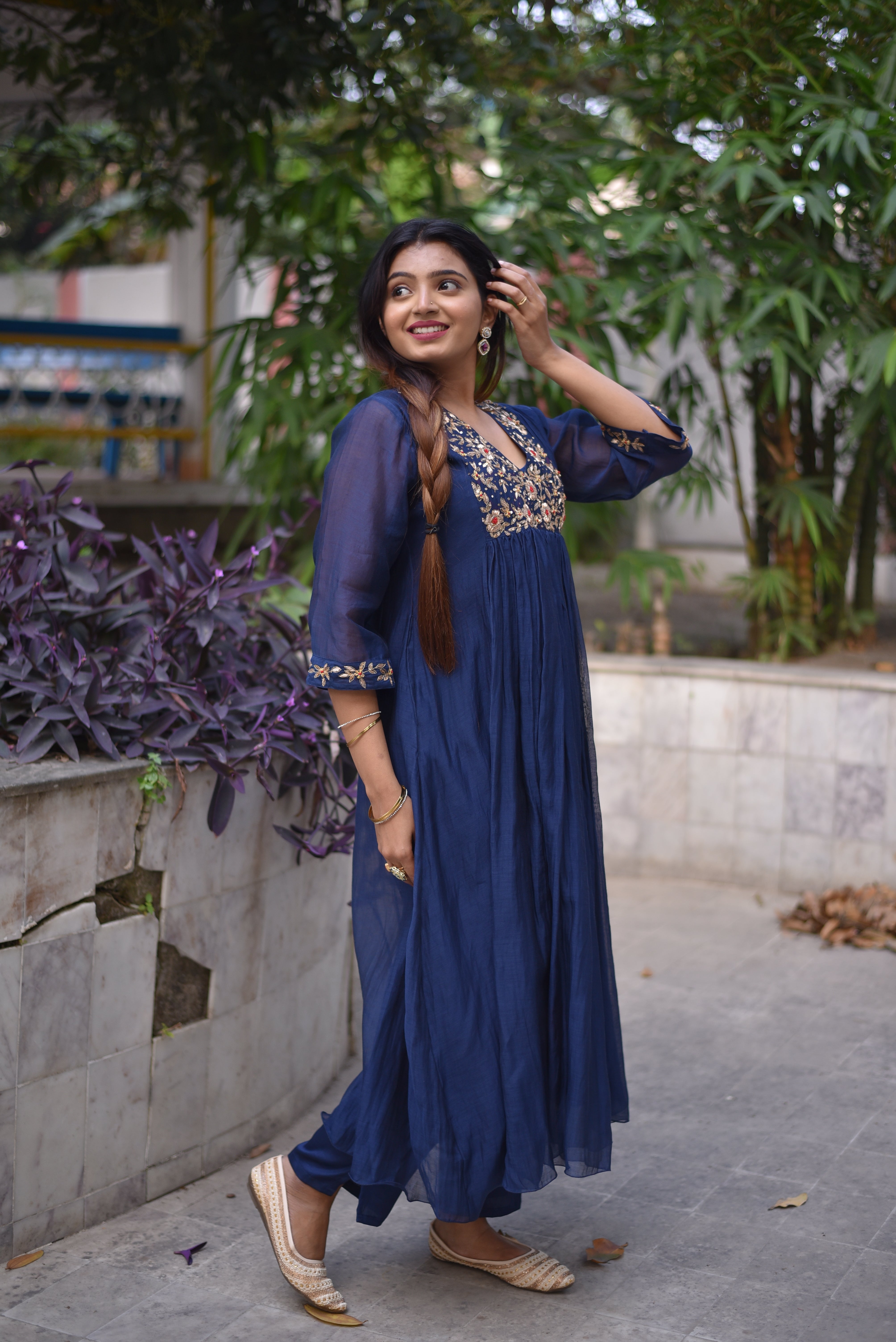 Blue Color Mul Chanderi Suit Sets