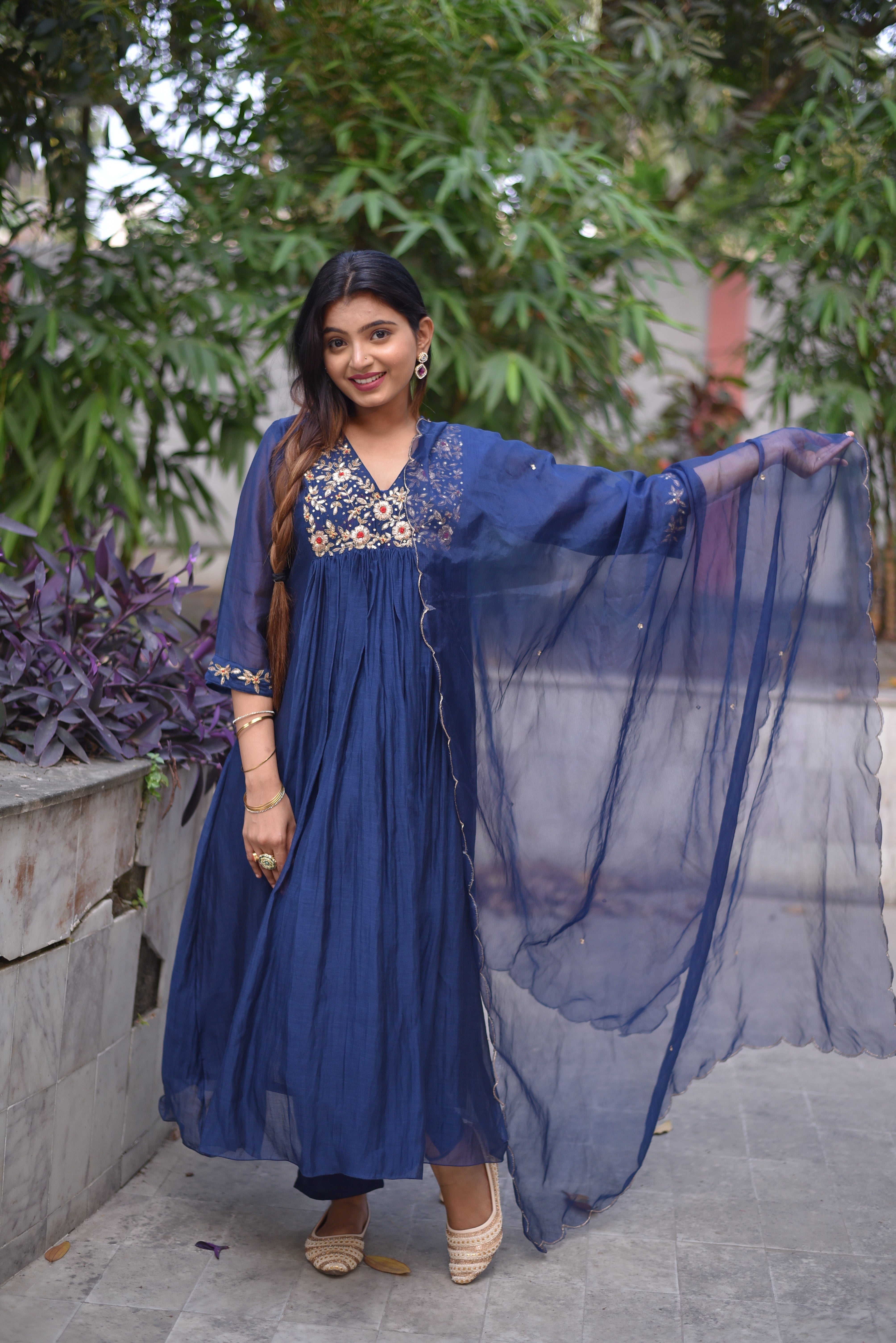 Blue Color Mul Chanderi Suit Sets