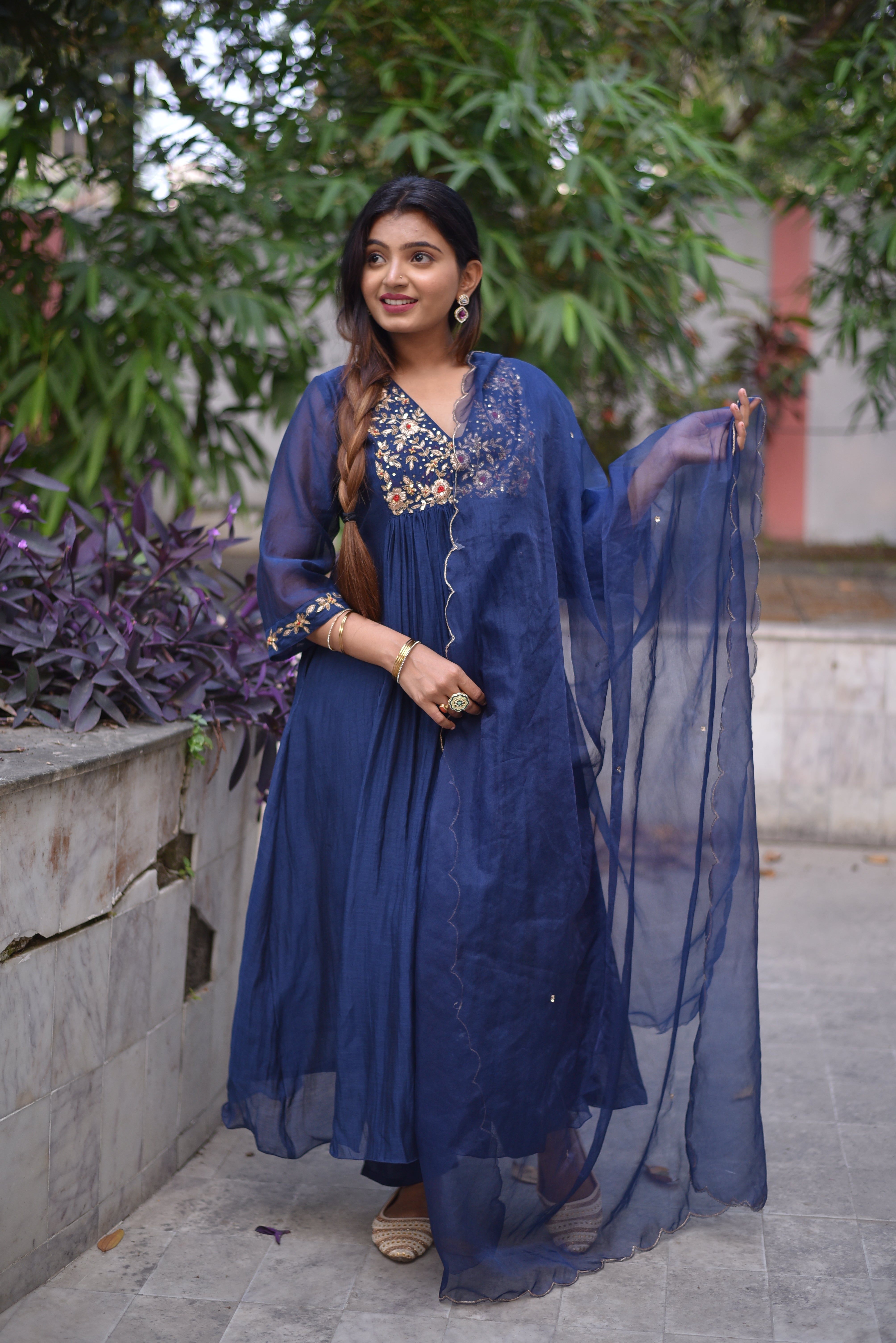 Blue Color Mul Chanderi Suit Sets