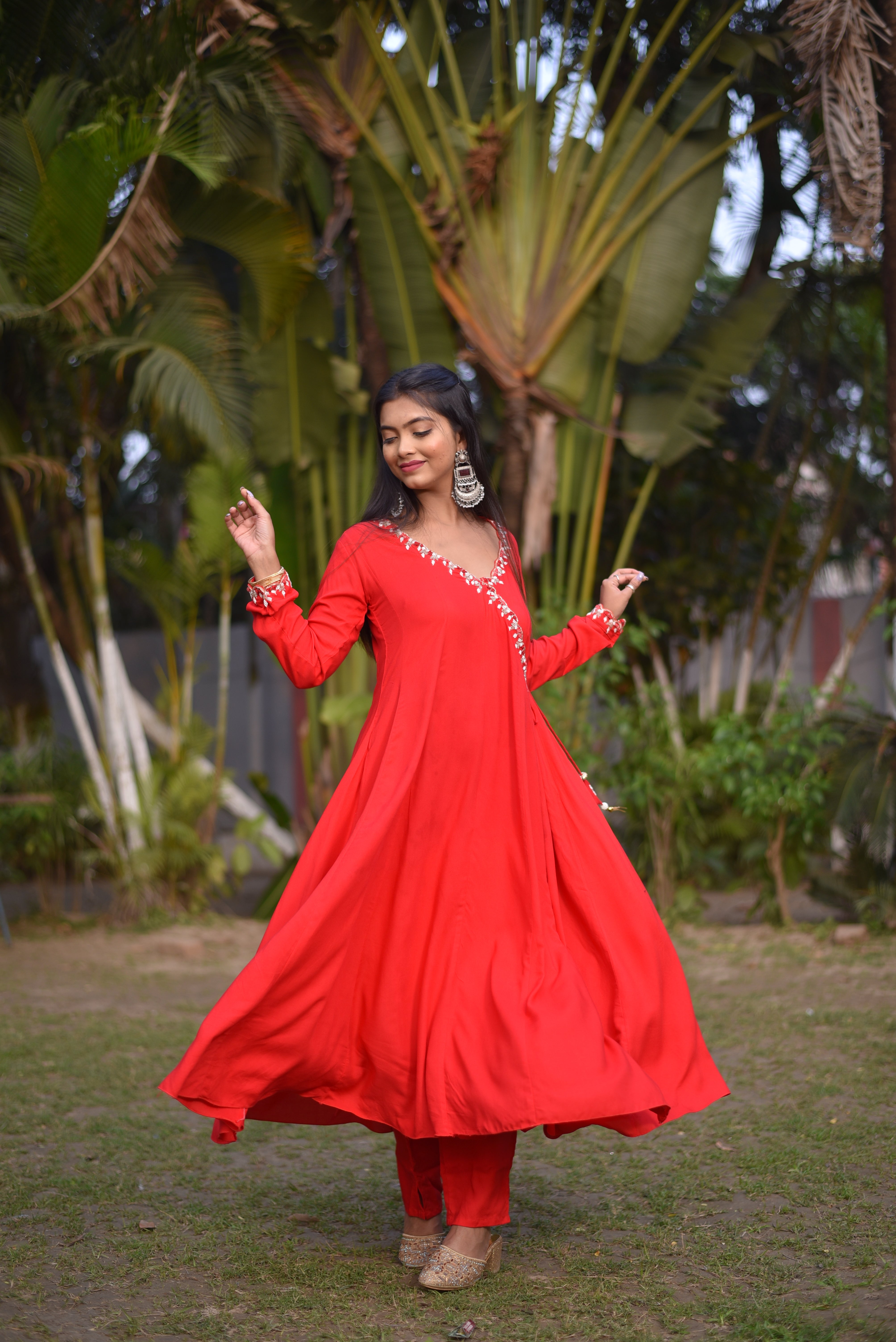 Red Color Rayon Angrakha Suit set