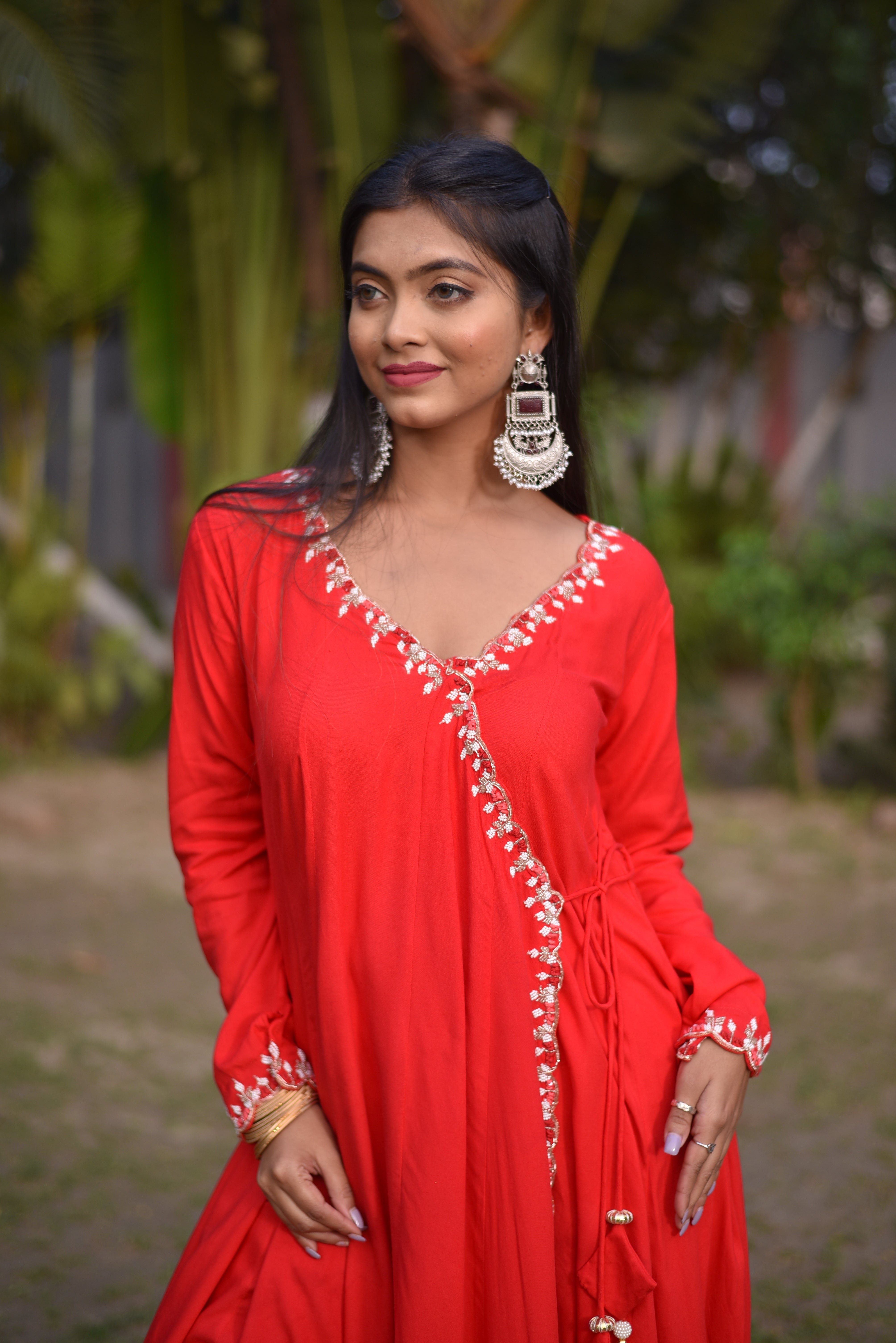 Red Color Rayon Angrakha Suit set