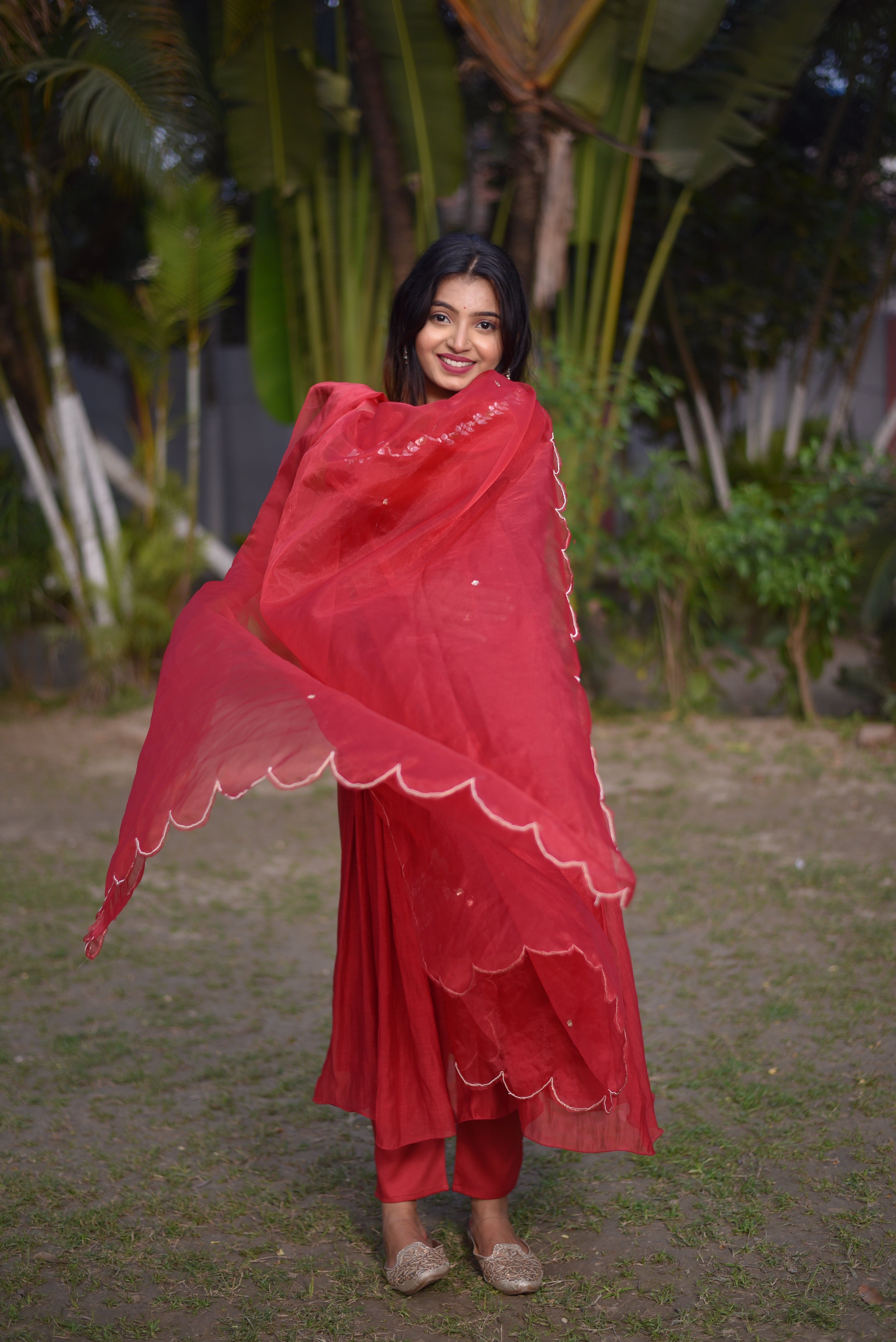 Maroon Color Mul Chanderi Hand Embroidered Suit Sets
