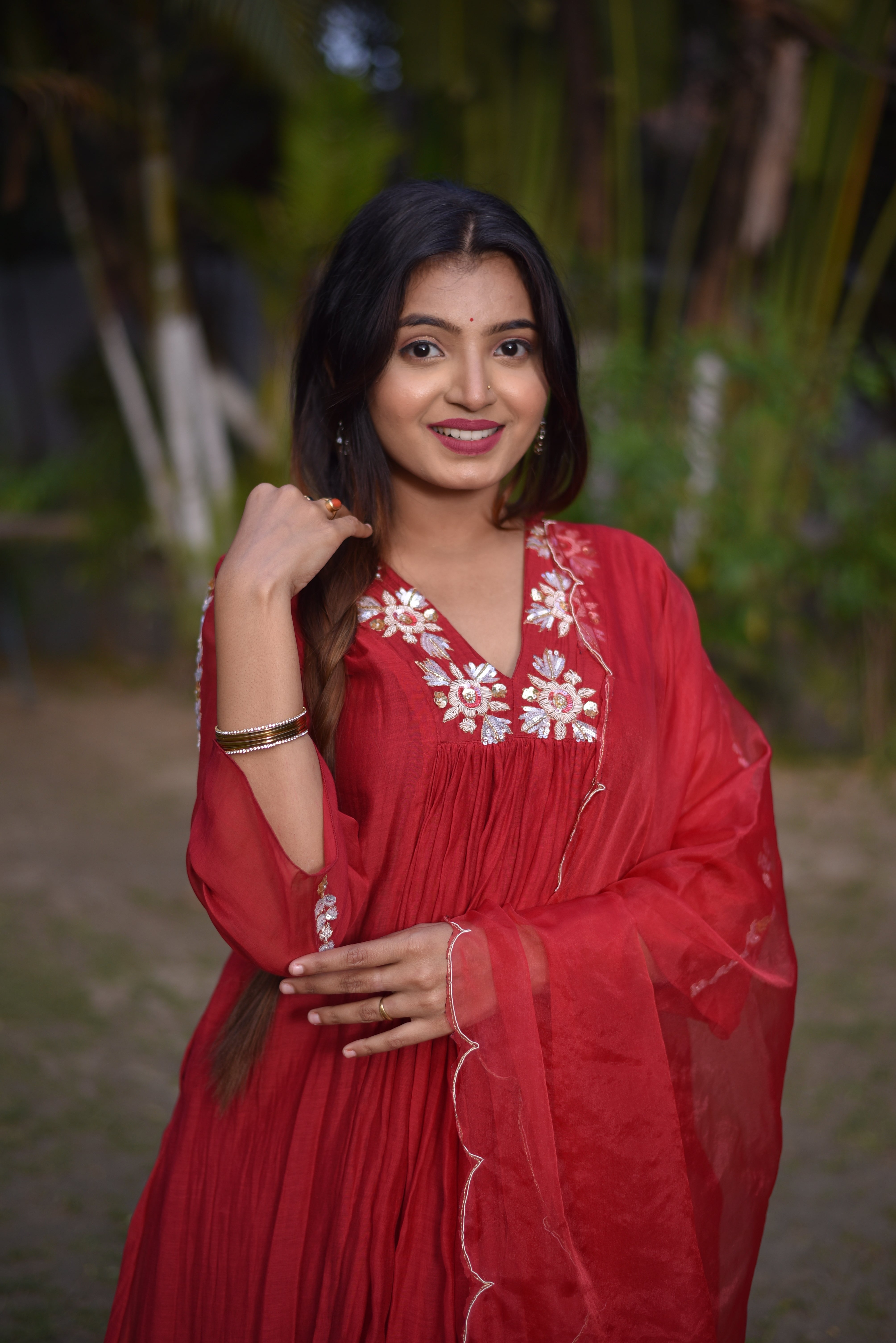 Maroon Color Mul Chanderi Hand Embroidered Suit Sets