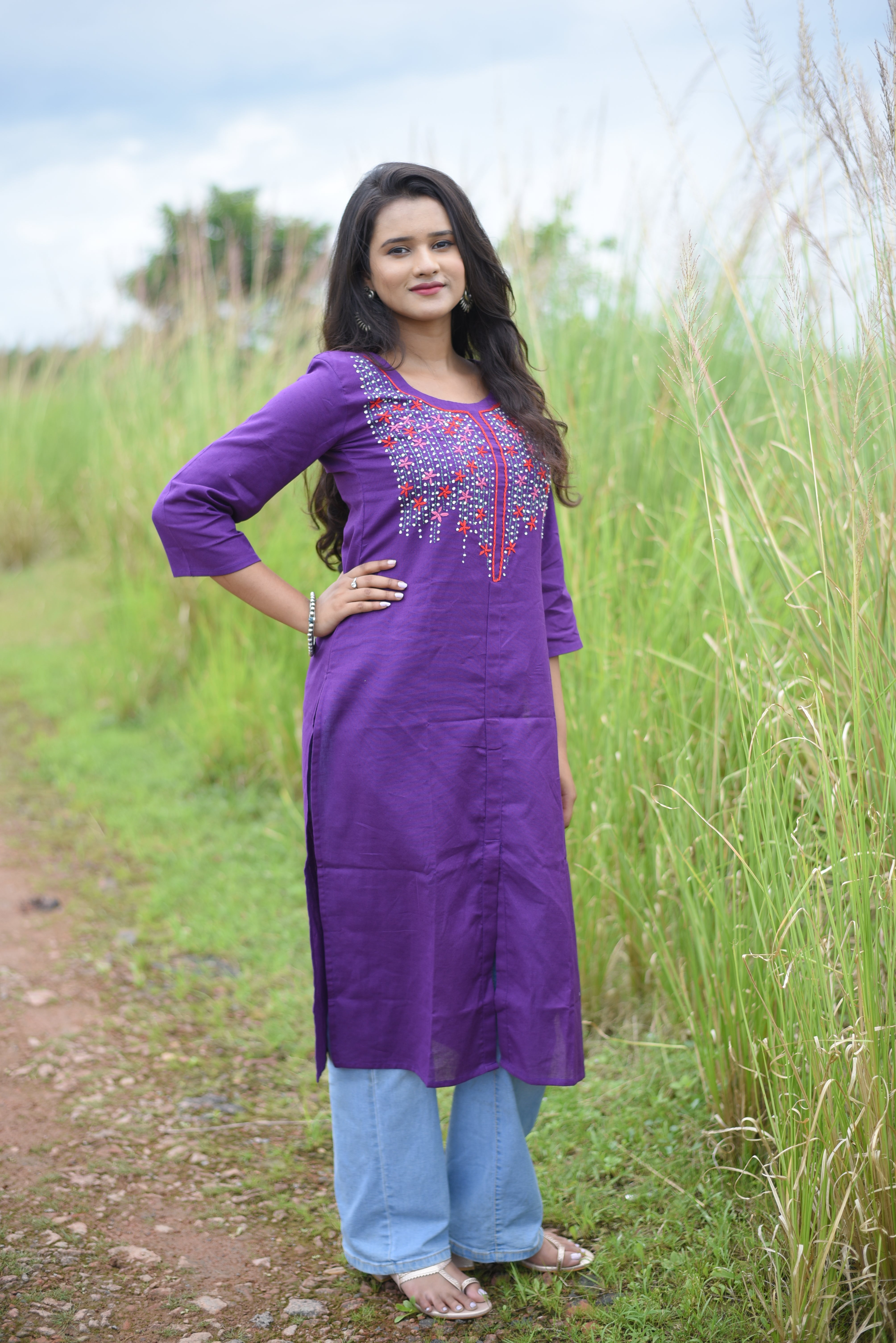 Cotton Handwork Purple Color Kurta