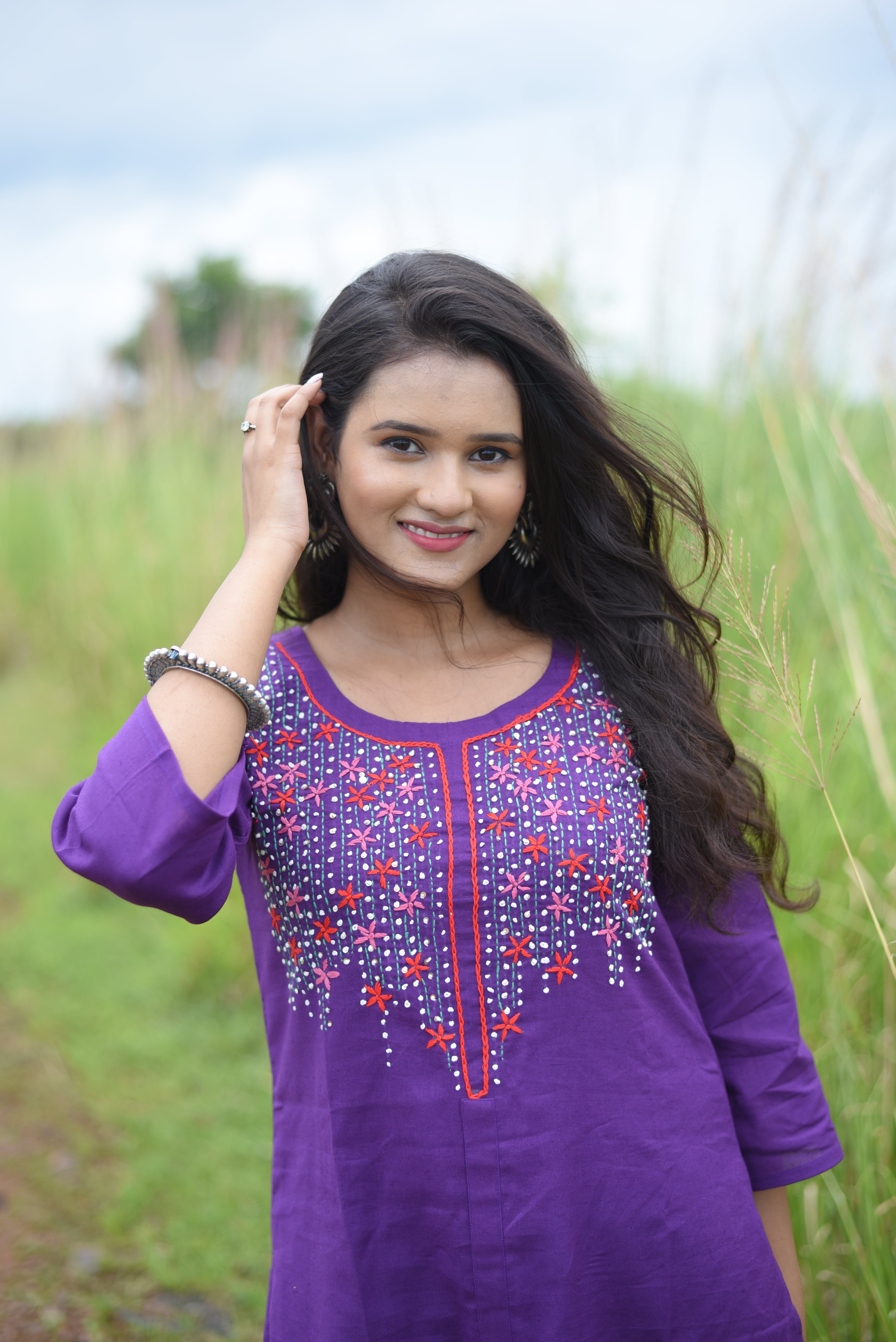 Cotton Handwork Purple Color Kurta