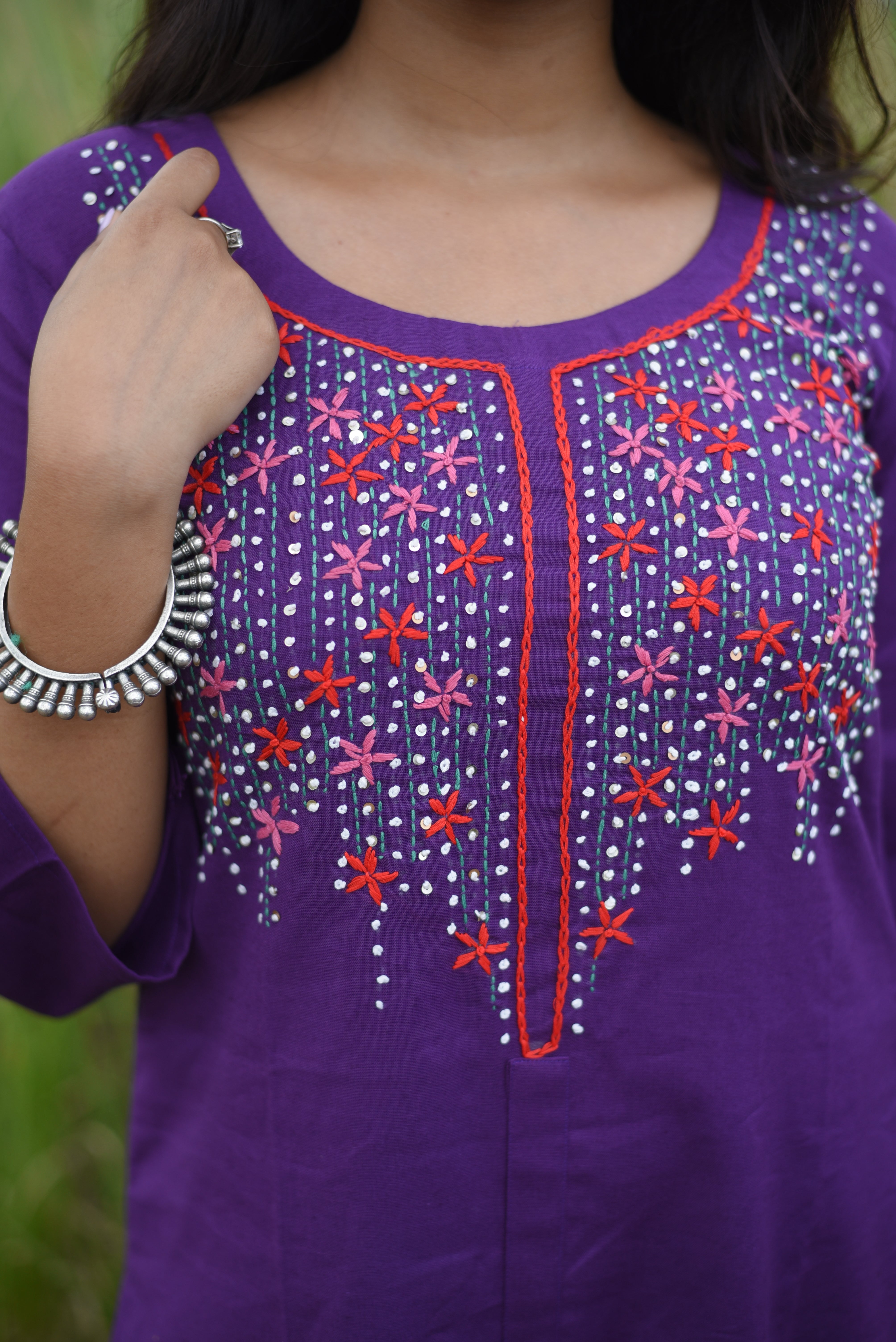 Cotton Handwork Purple Color Kurta