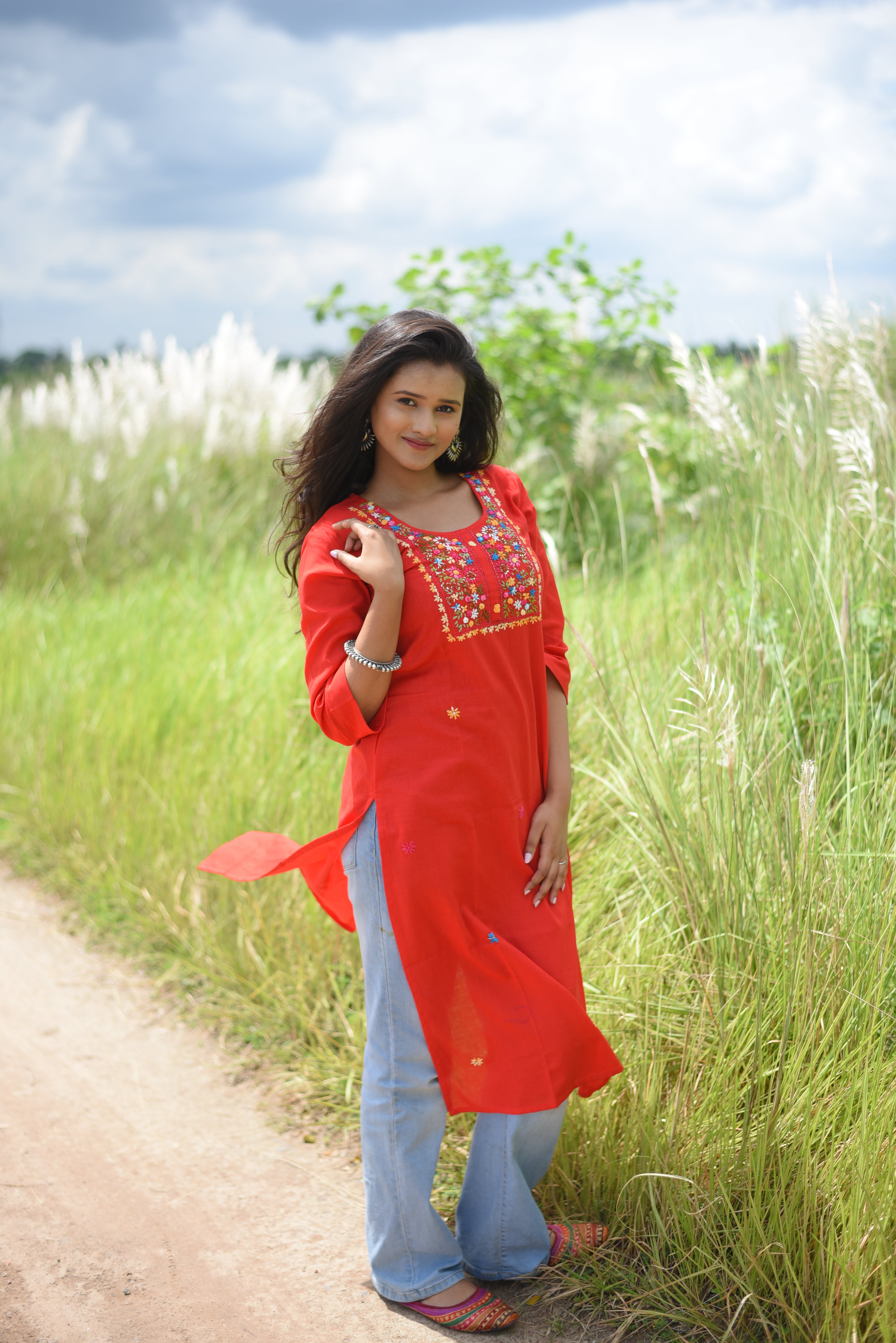 Red Color Hand Crafted Cotton Kurta