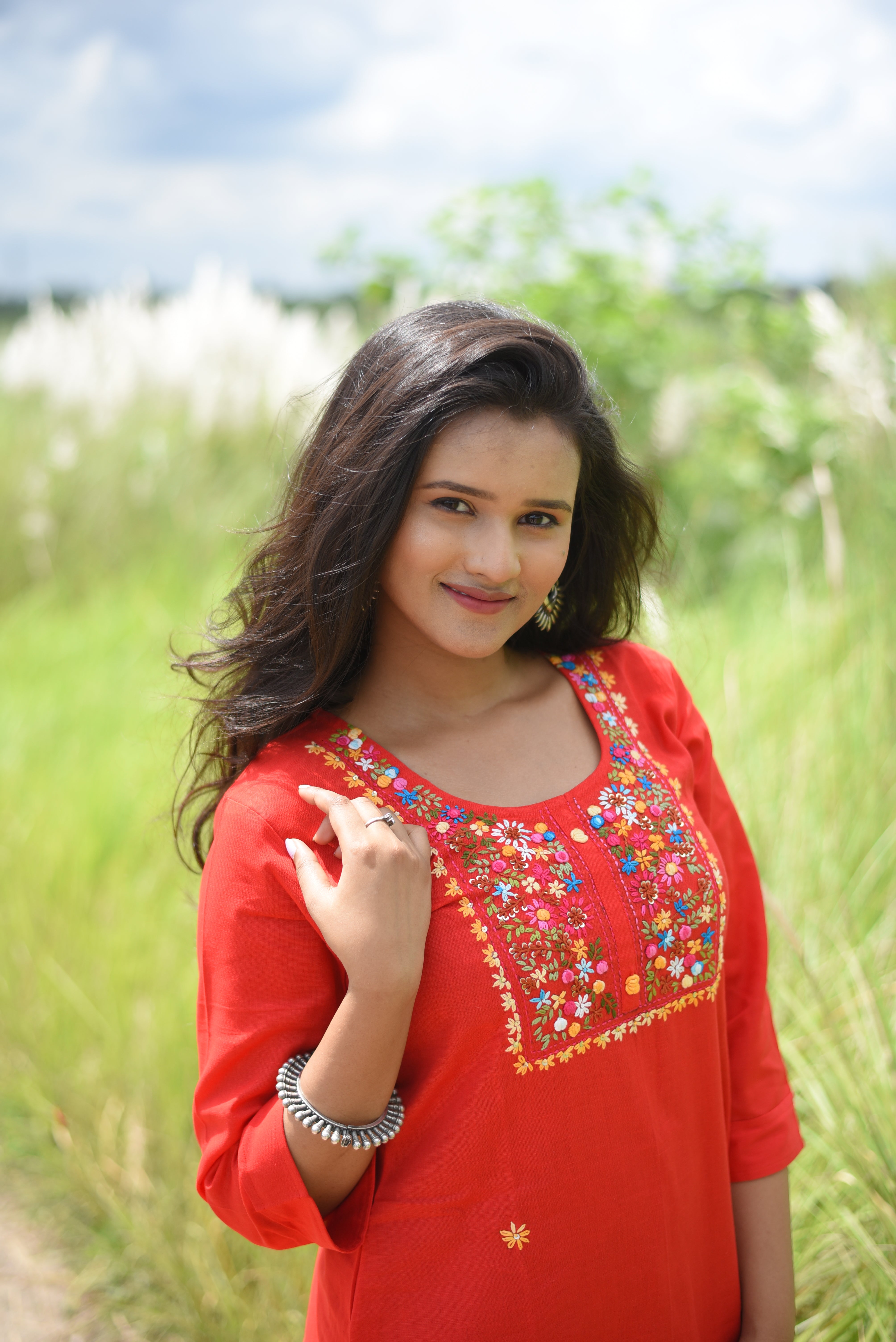 Red Color Hand Crafted Cotton Kurta