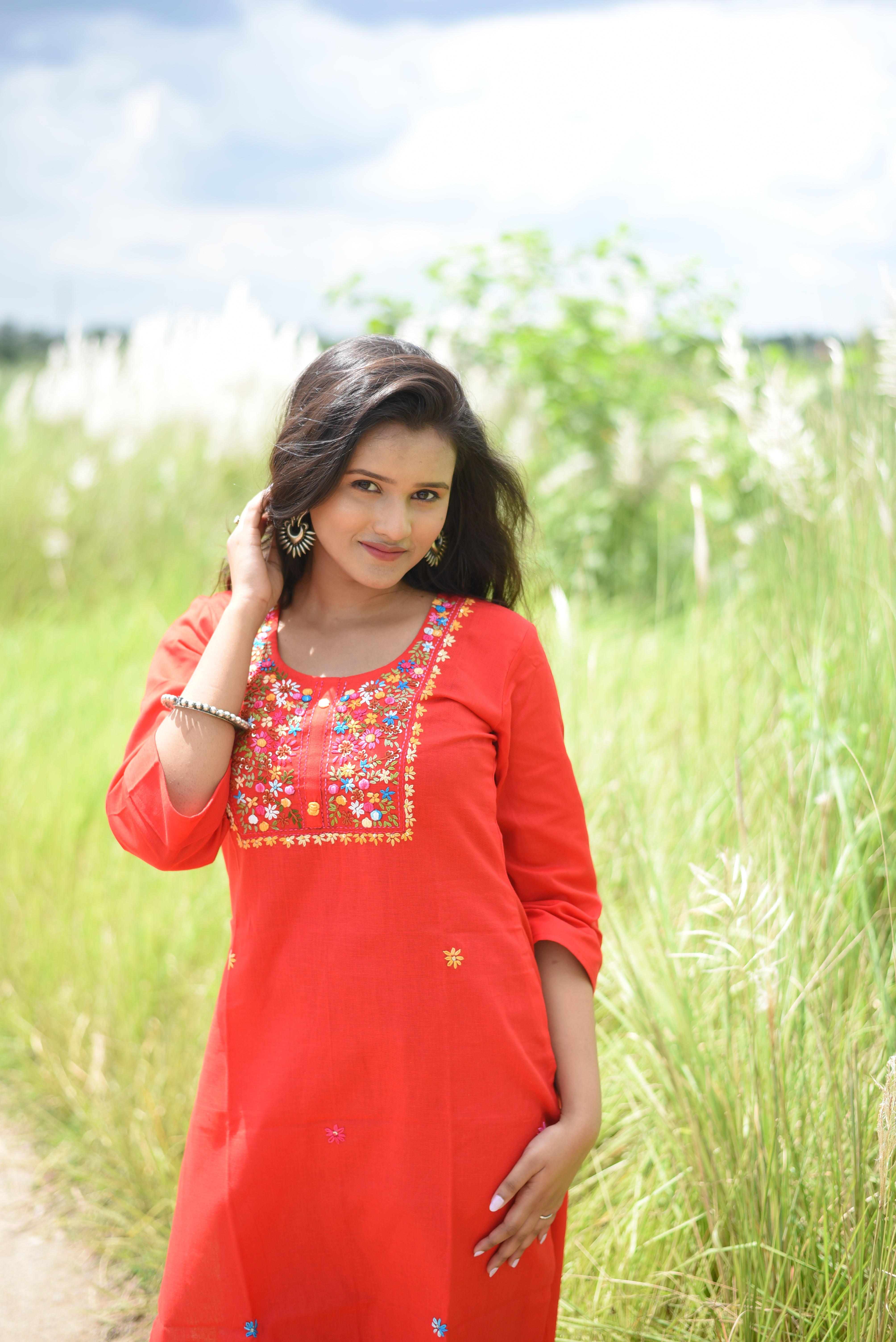 Red Color Hand Crafted Cotton Kurta