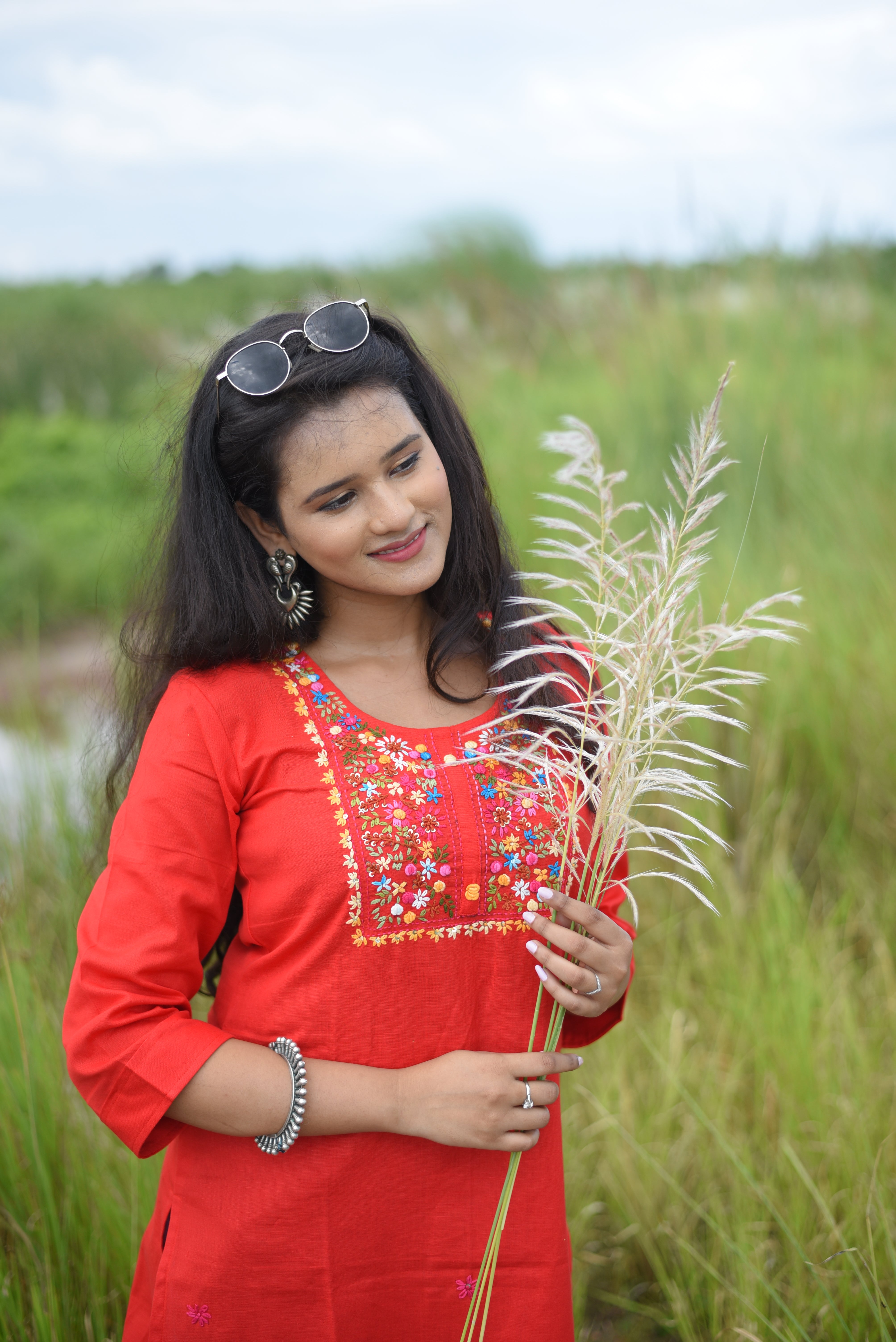 Red Color Hand Crafted Cotton Kurta