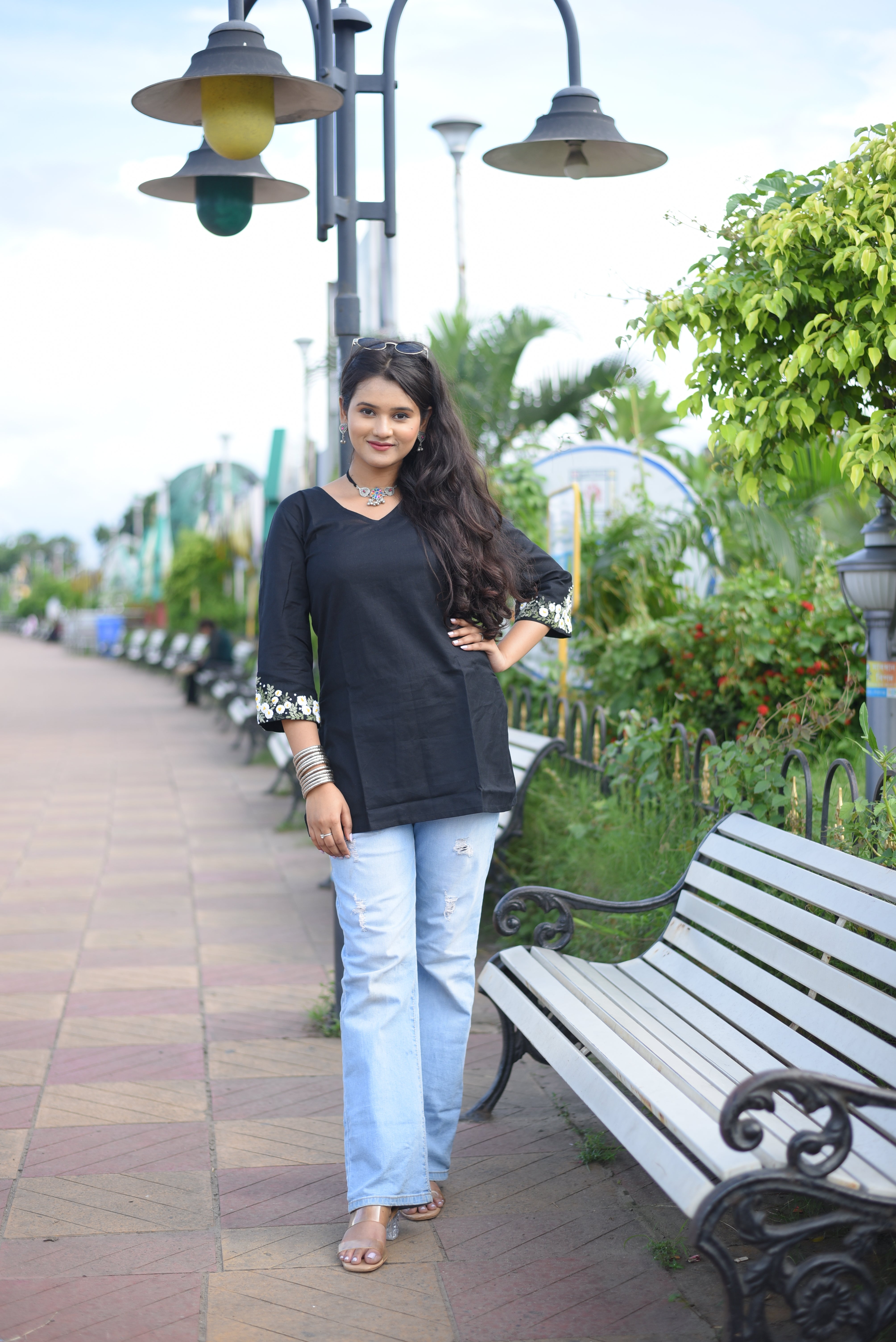 Hand Embroidery Cotton Black Kurti