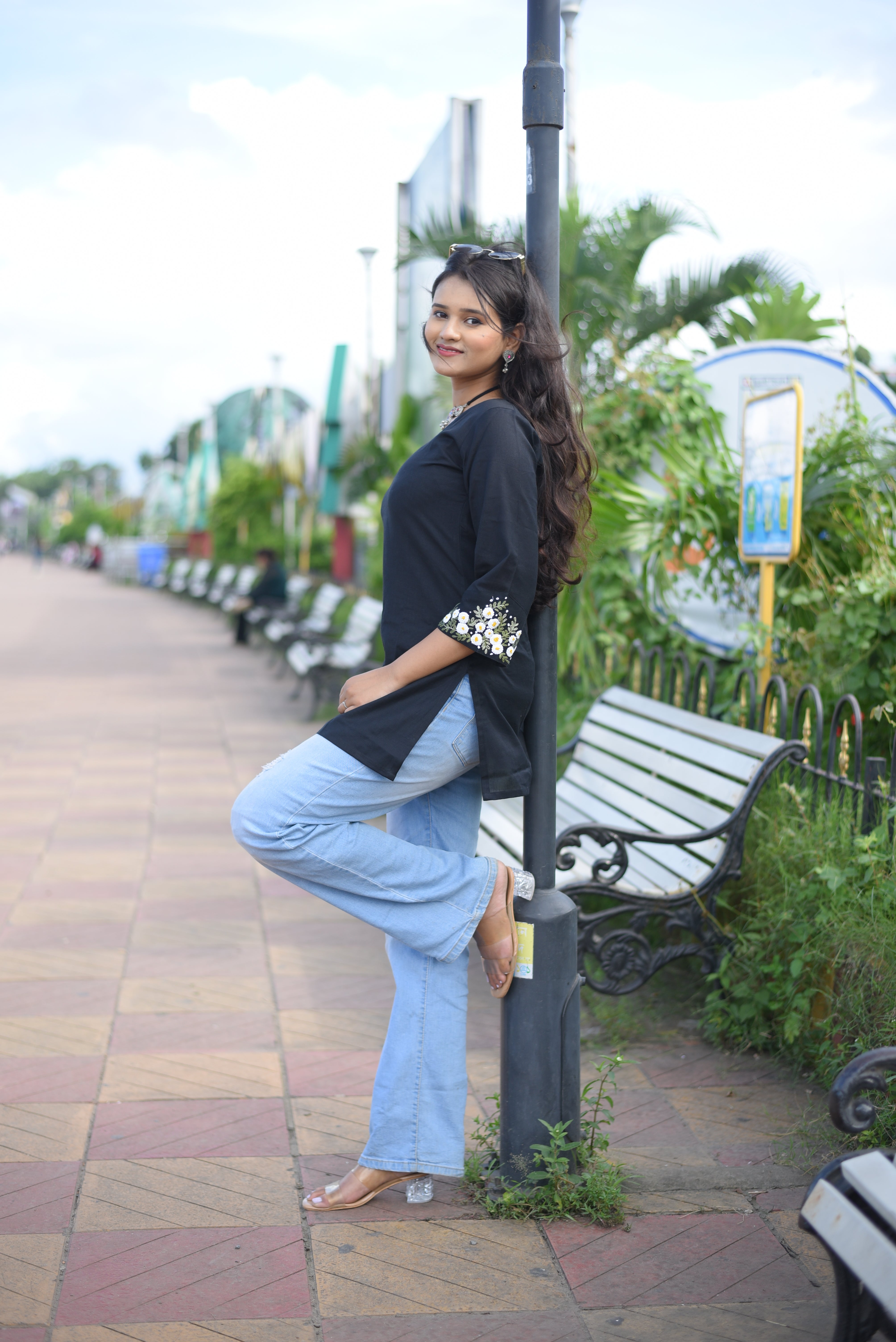 Hand Embroidery Cotton Black Kurti