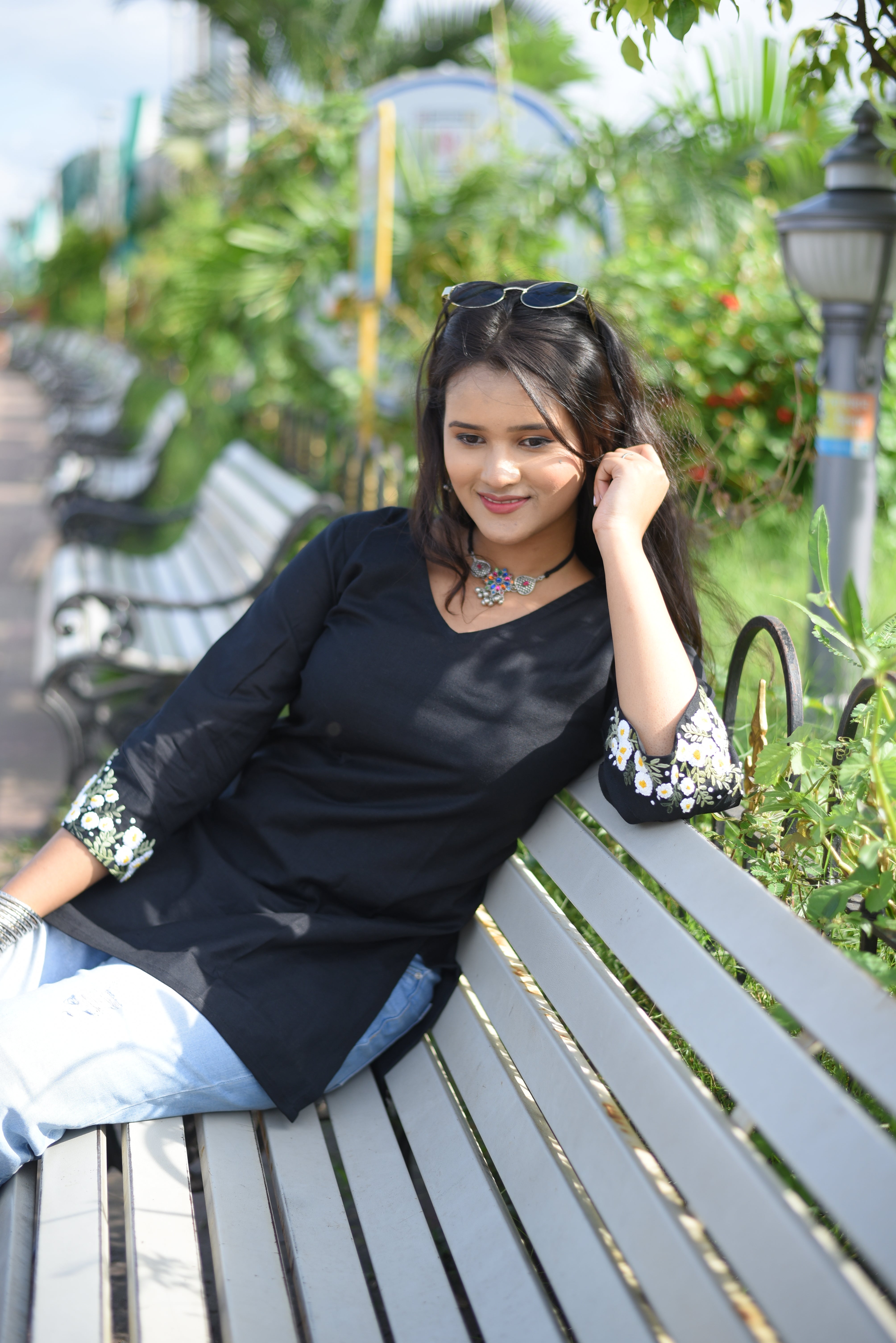 Hand Embroidery Cotton Black Kurti