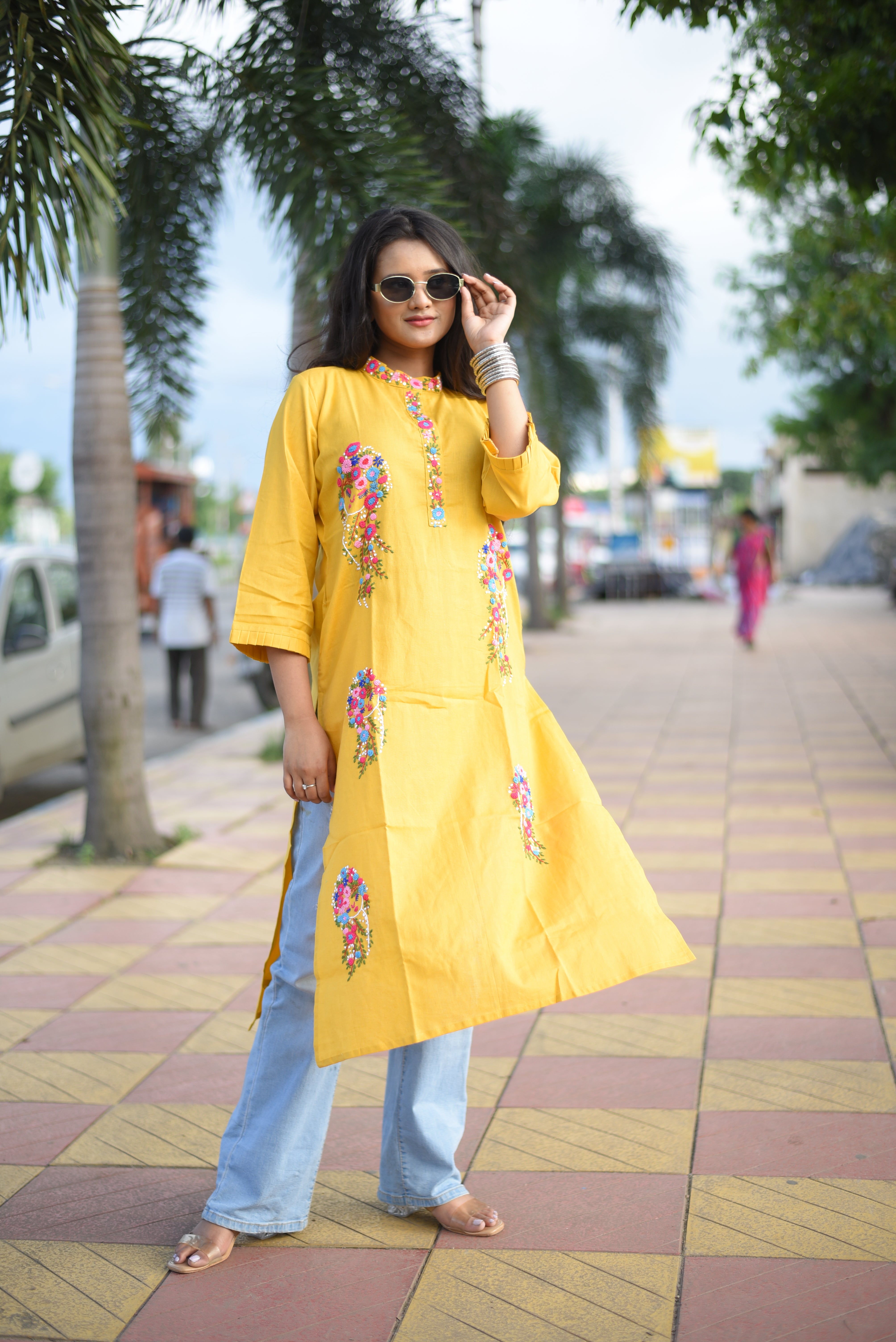 Cotton Handwork Yellow Color Kurta