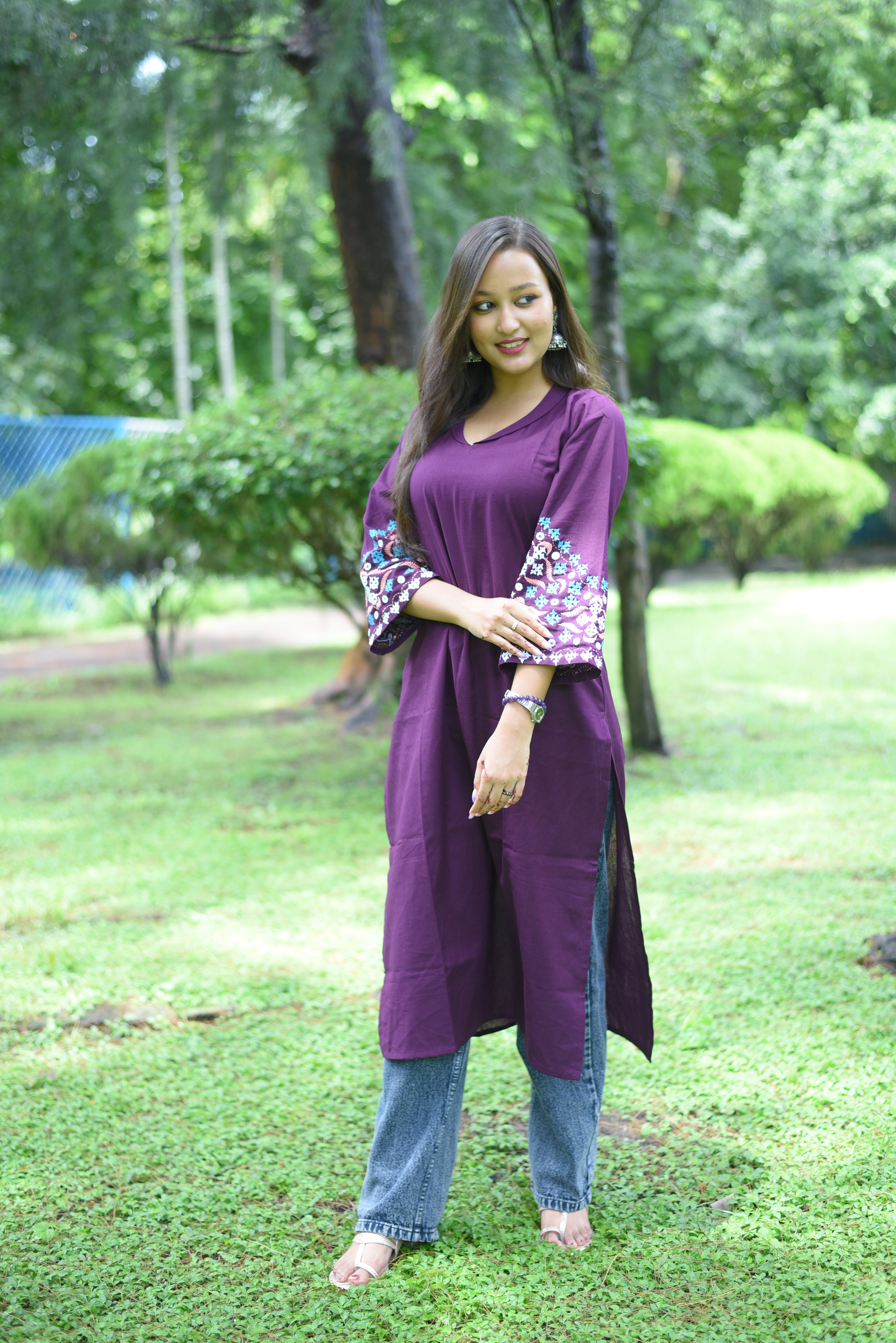 Plum color Kutch Hand Embroidery Kurta
