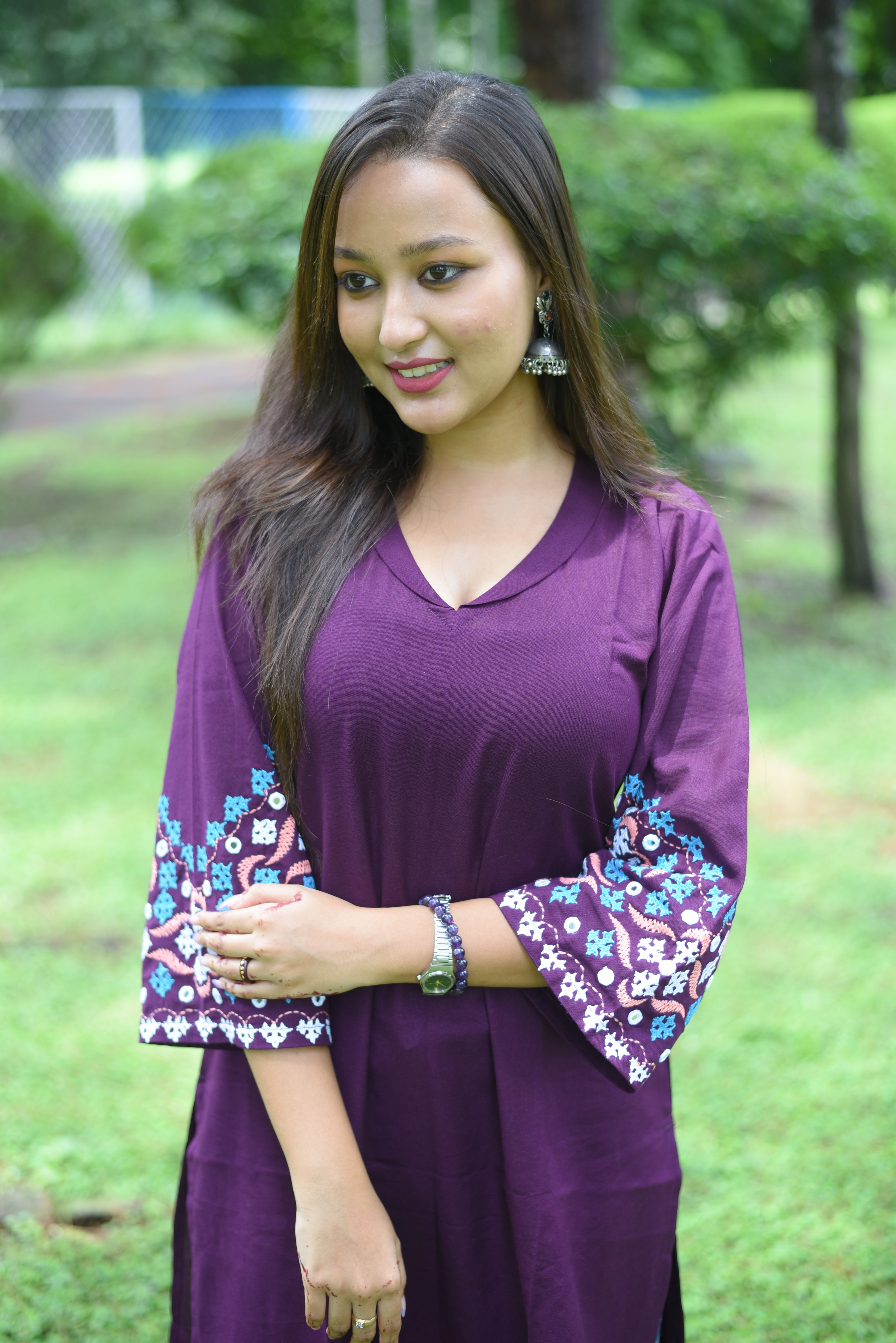 Plum color Kutch Hand Embroidery Kurta