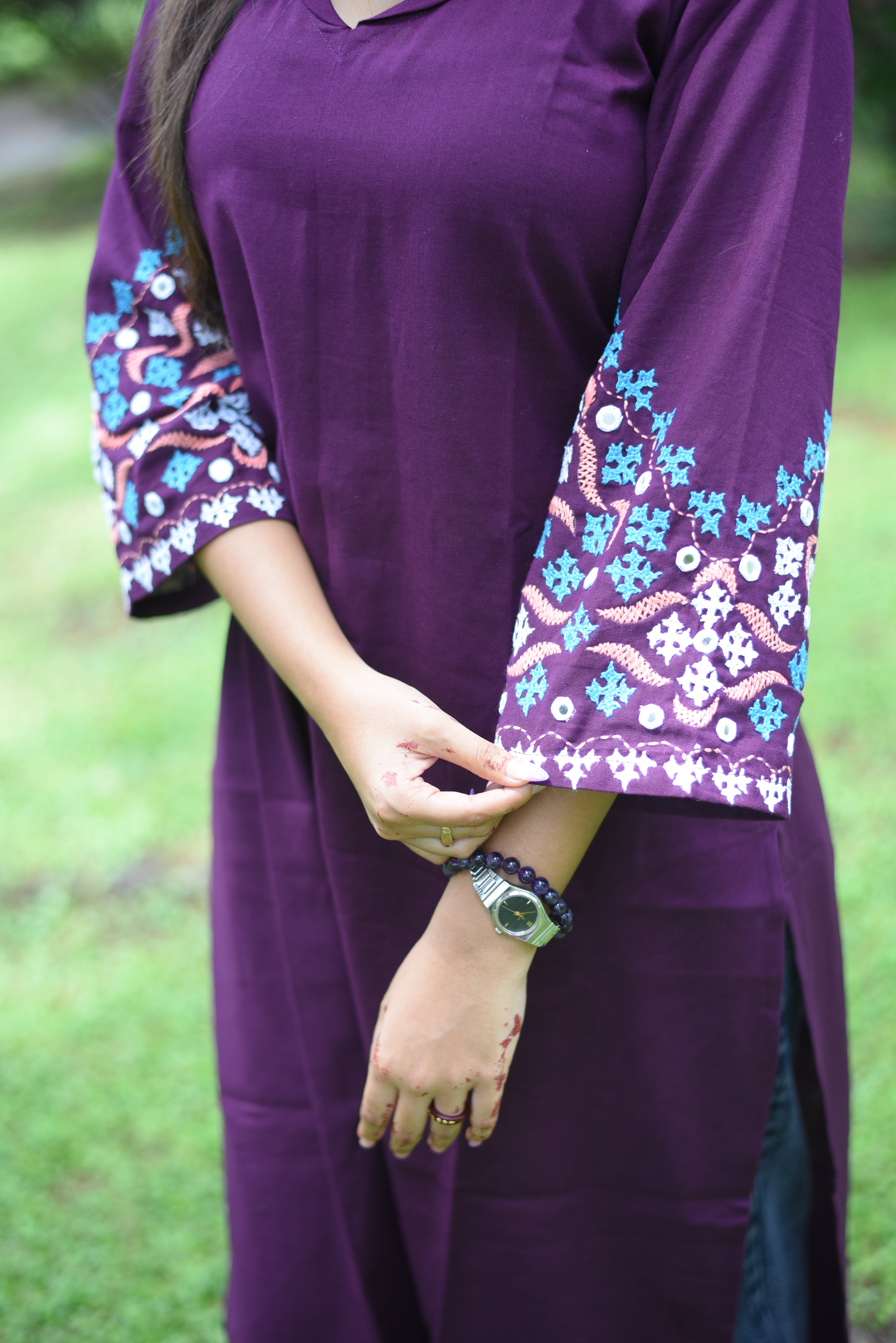 Plum color Kutch Hand Embroidery Kurta