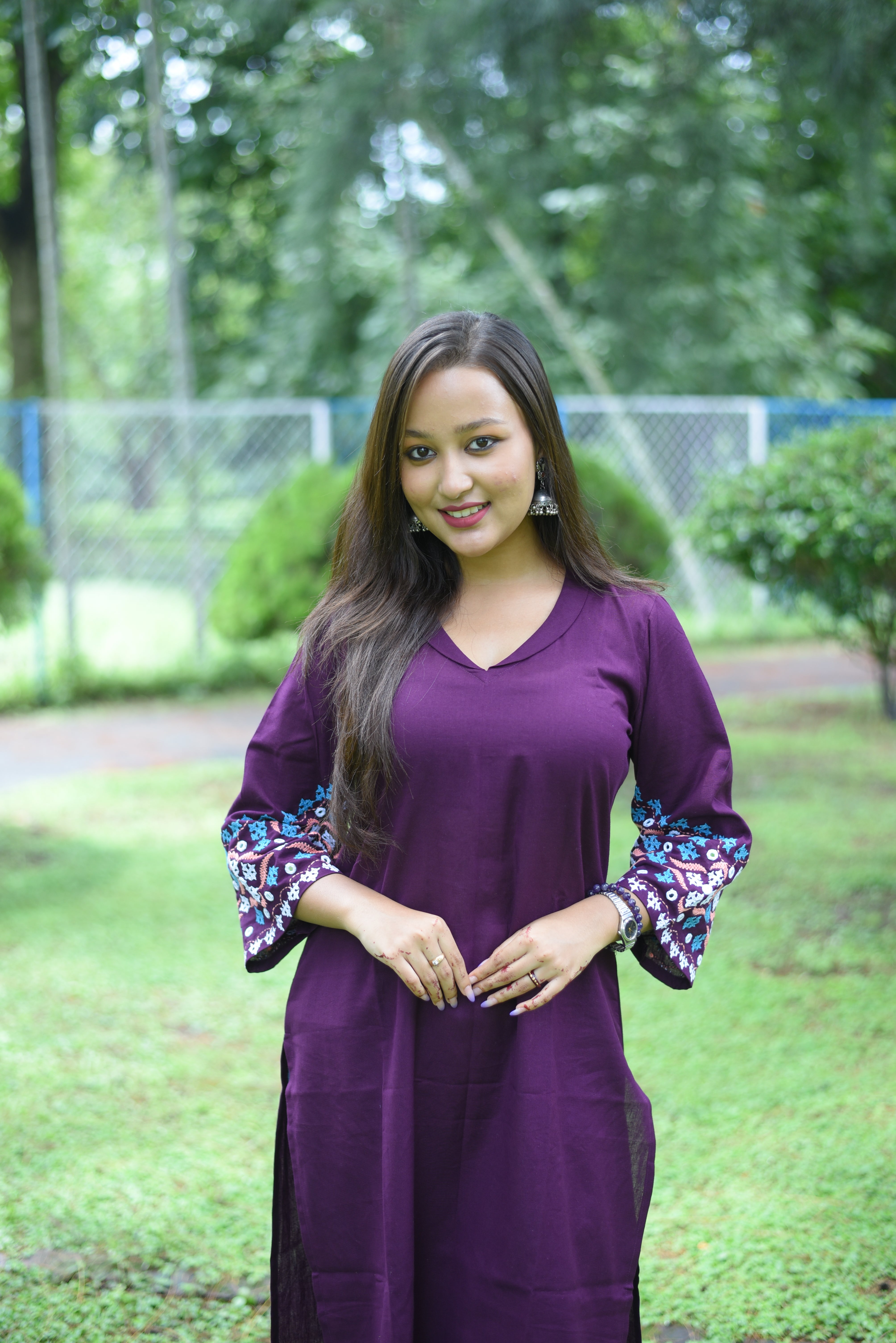 Plum color Kutch Hand Embroidery Kurta