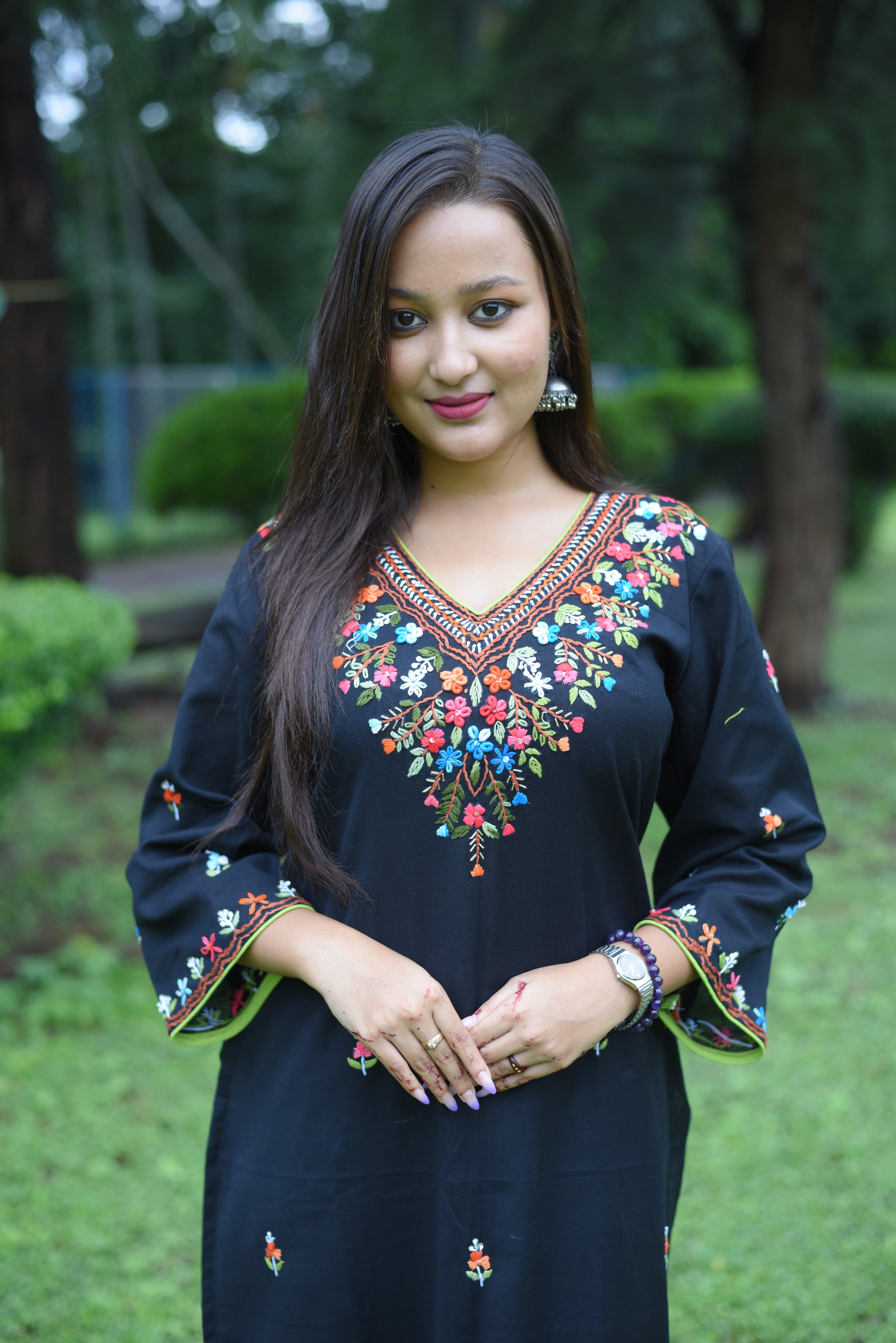 Hand Embroidery  Black Color Cotton Kurta