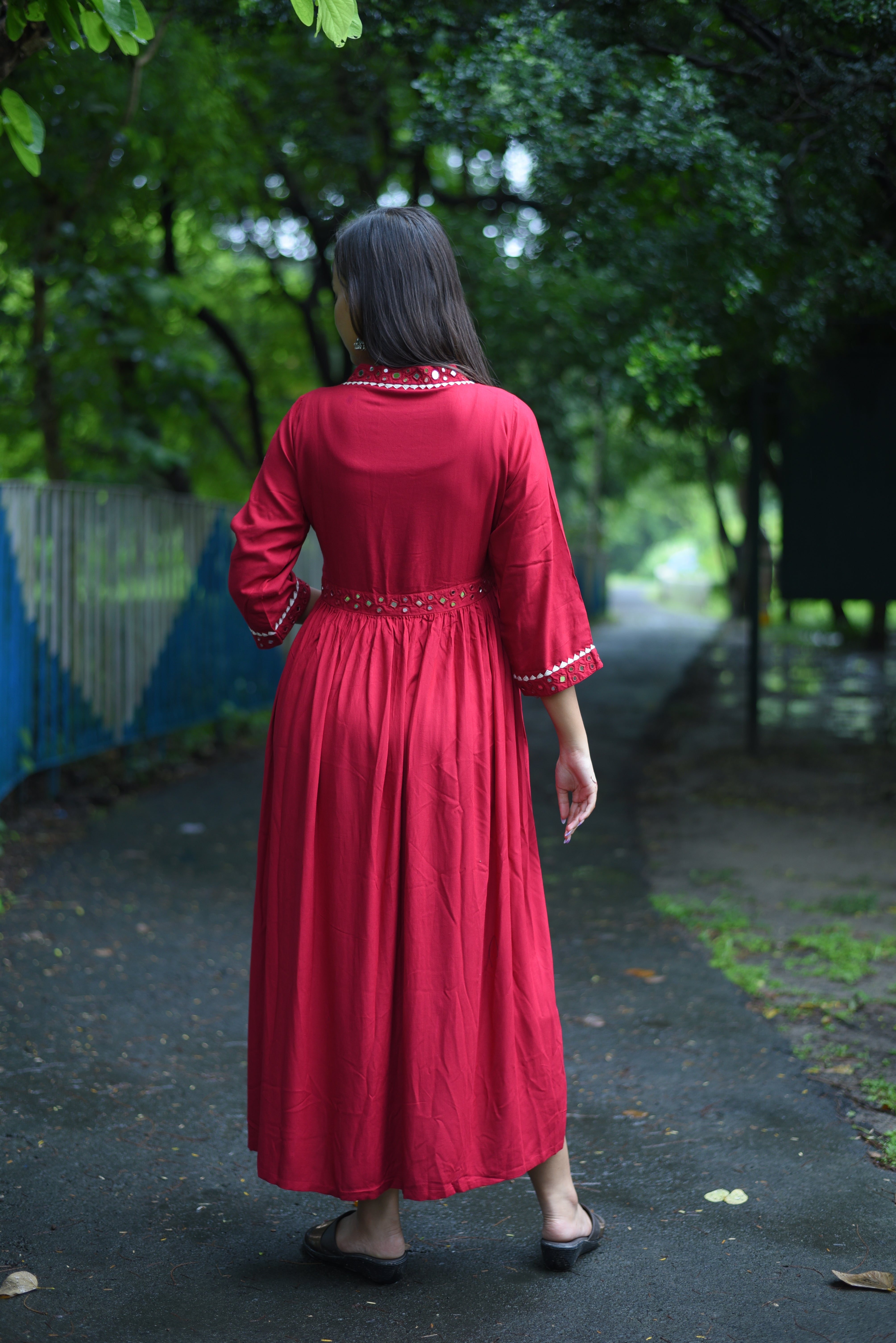 Maroon Rayon Handcrafted Mirror Dress