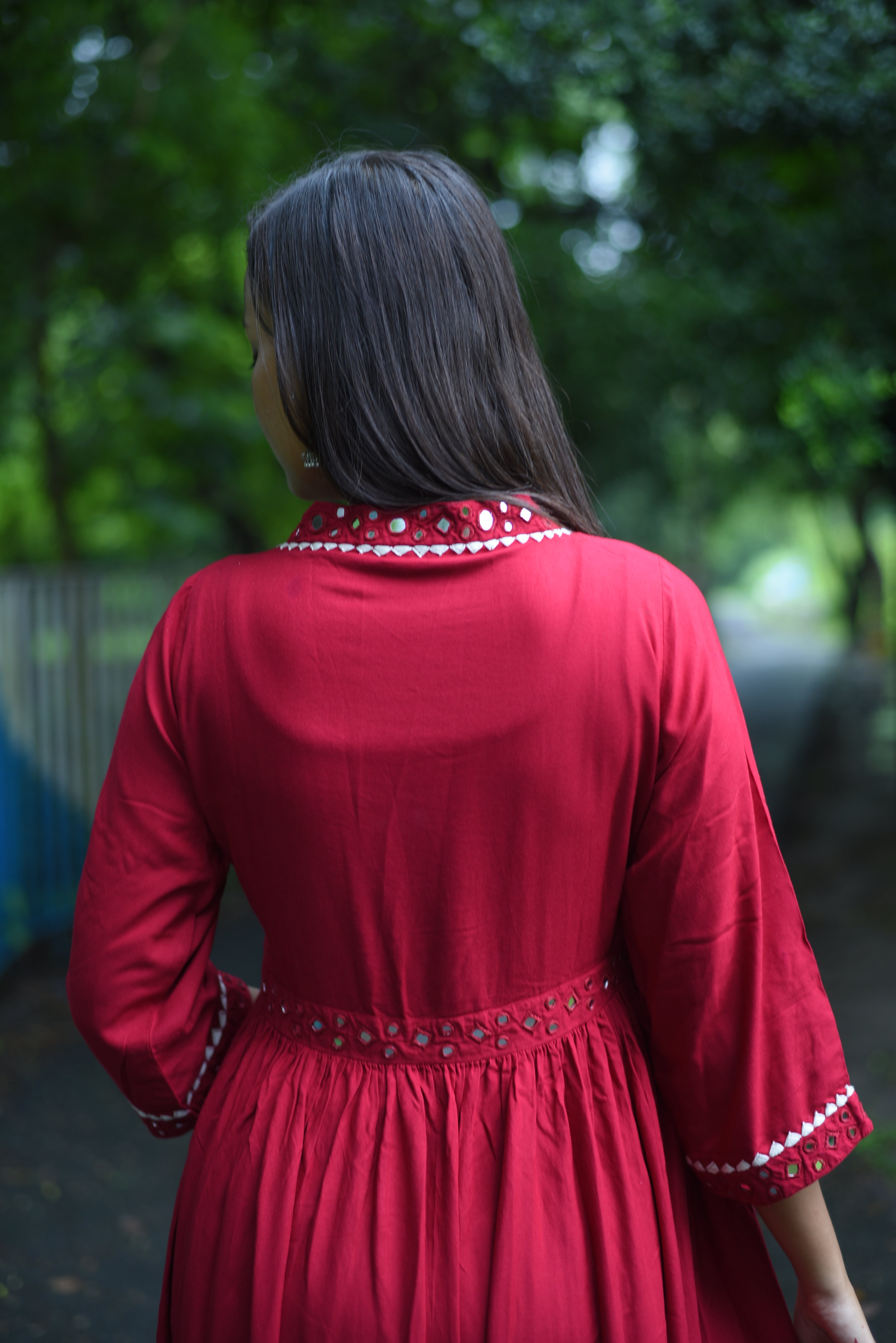 Maroon Rayon Handcrafted Mirror Dress