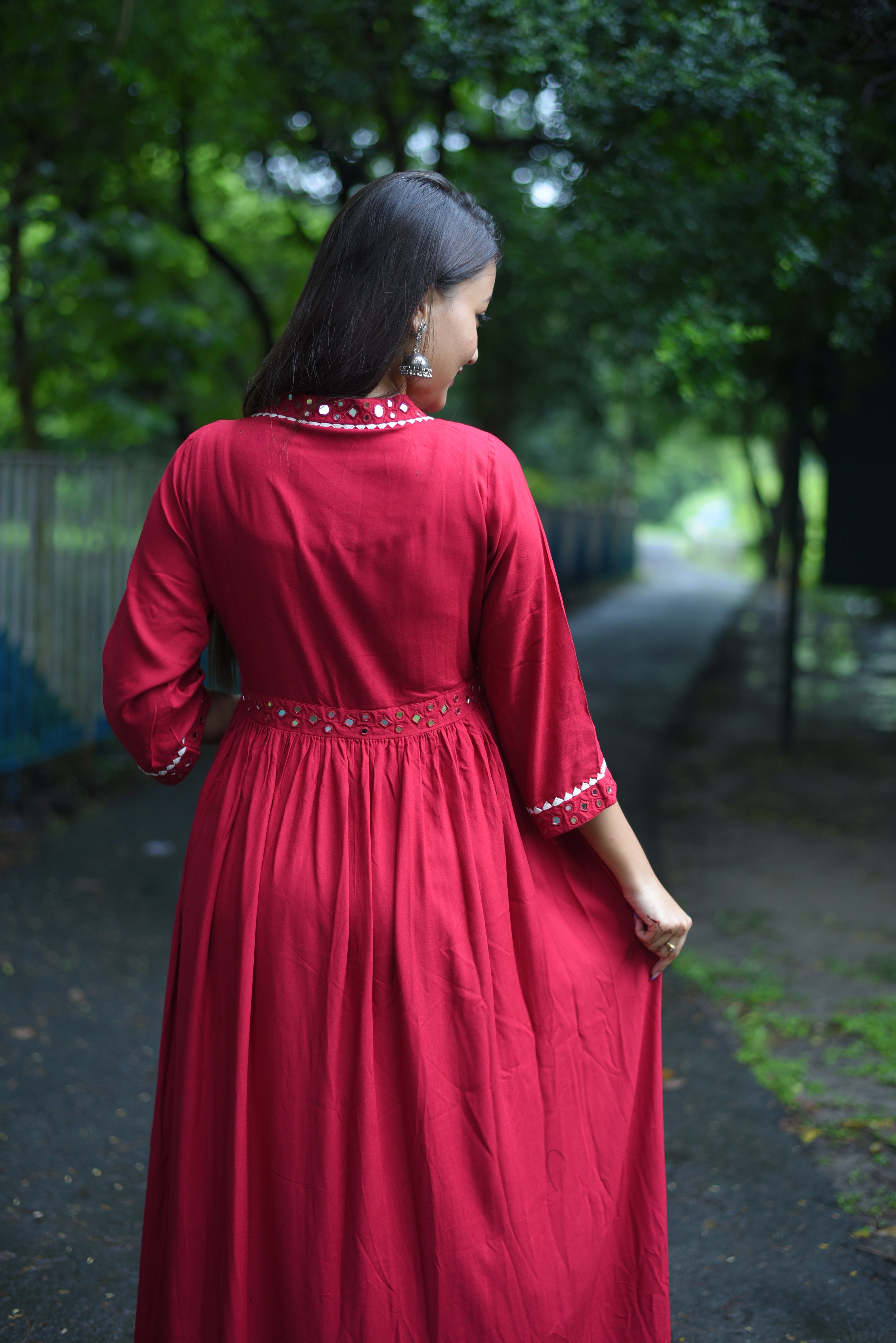 Maroon Rayon Handcrafted Mirror Dress