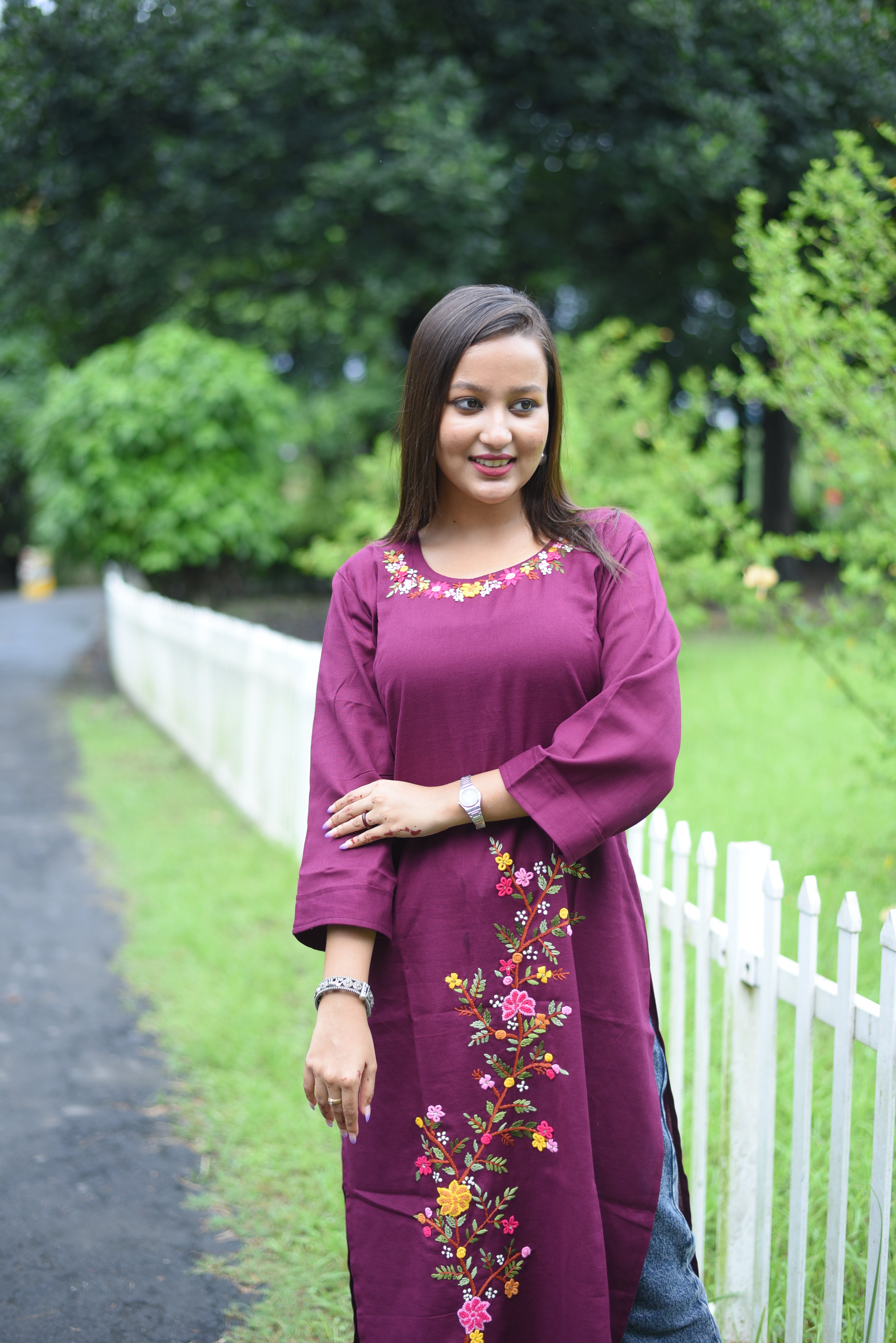 Maroon Color Cotton Handwork Kurta