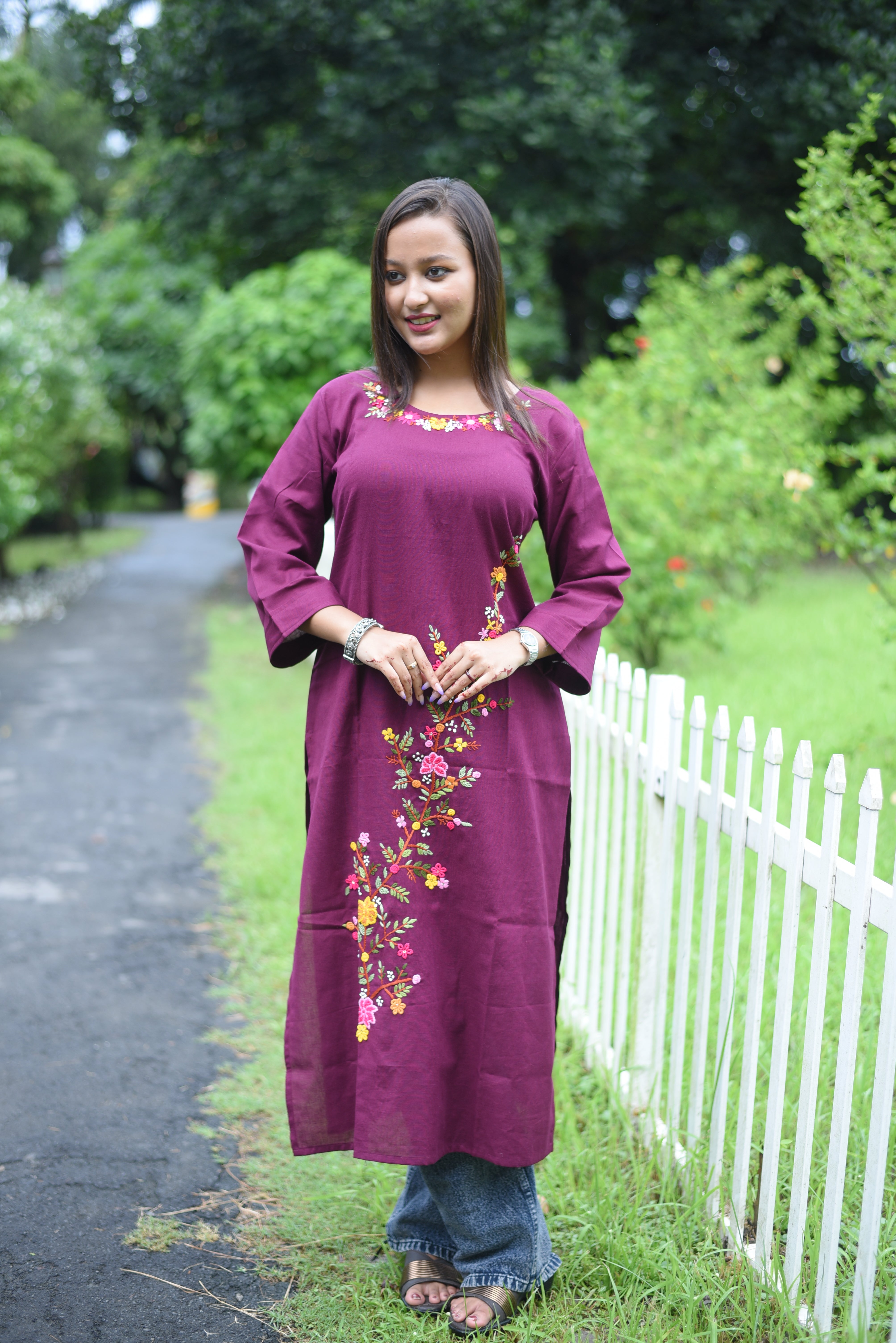 Maroon Color Cotton Handwork Kurta