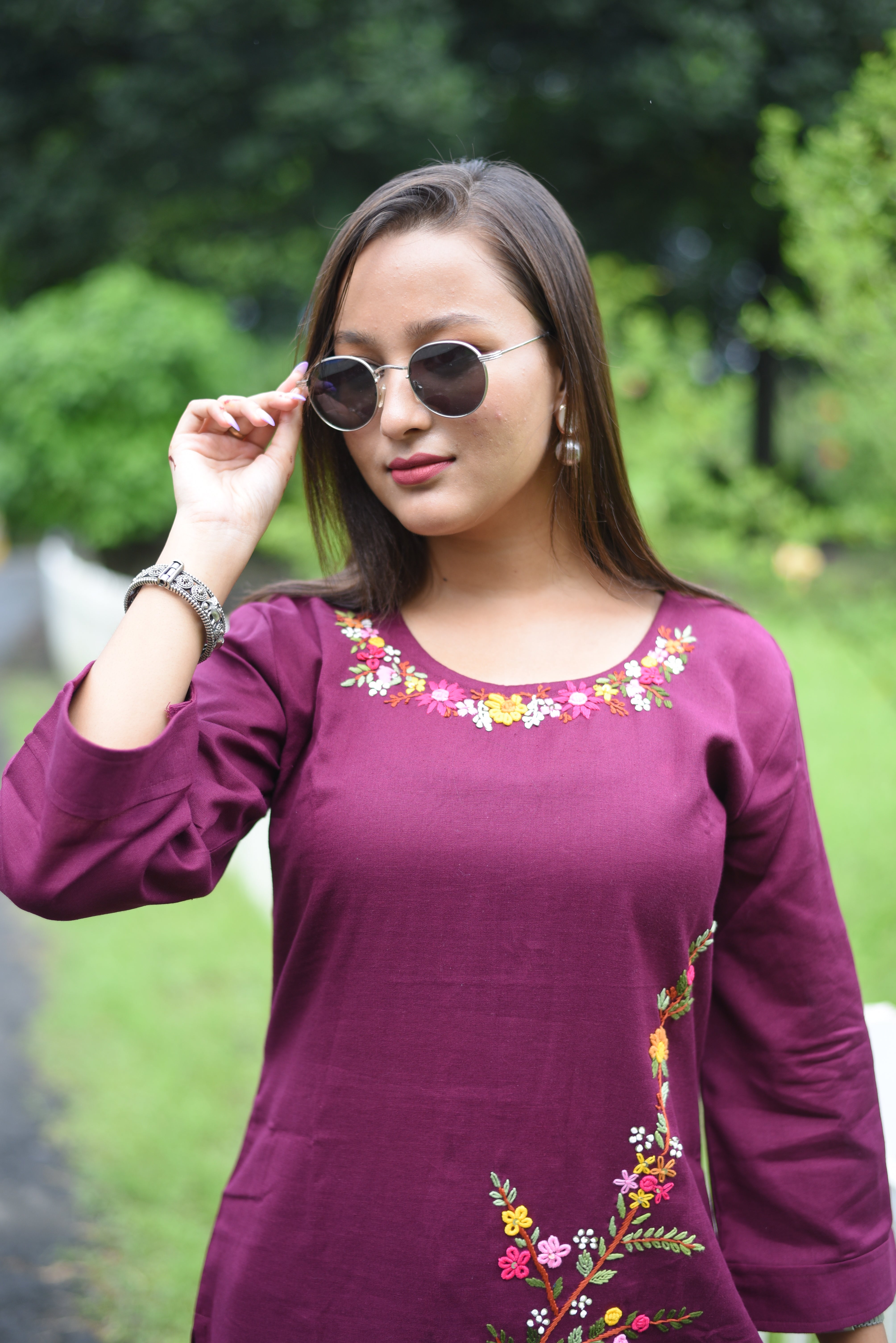 Maroon Color Cotton Handwork Kurta