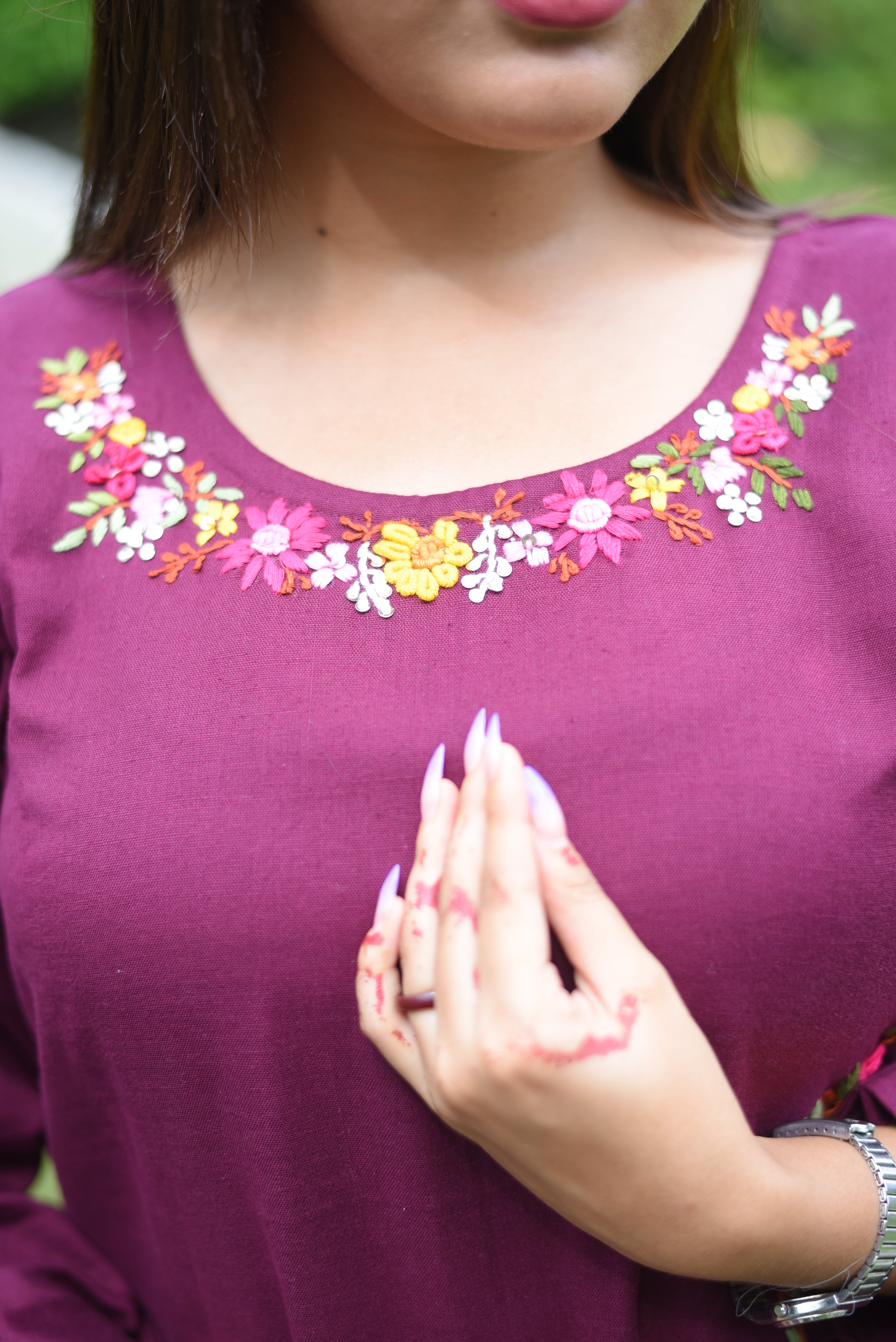 Maroon Color Cotton Handwork Kurta