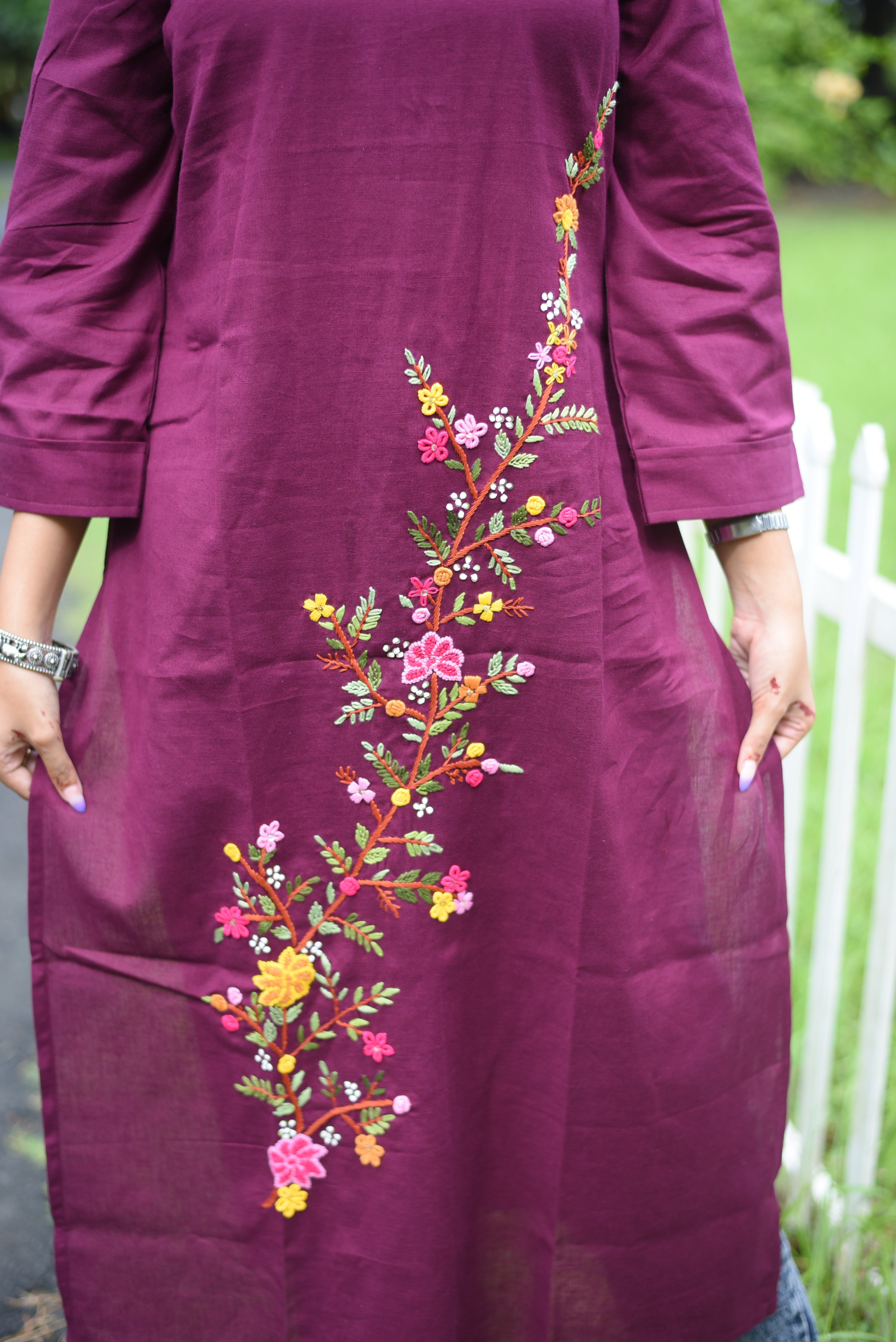 Maroon Color Cotton Handwork Kurta