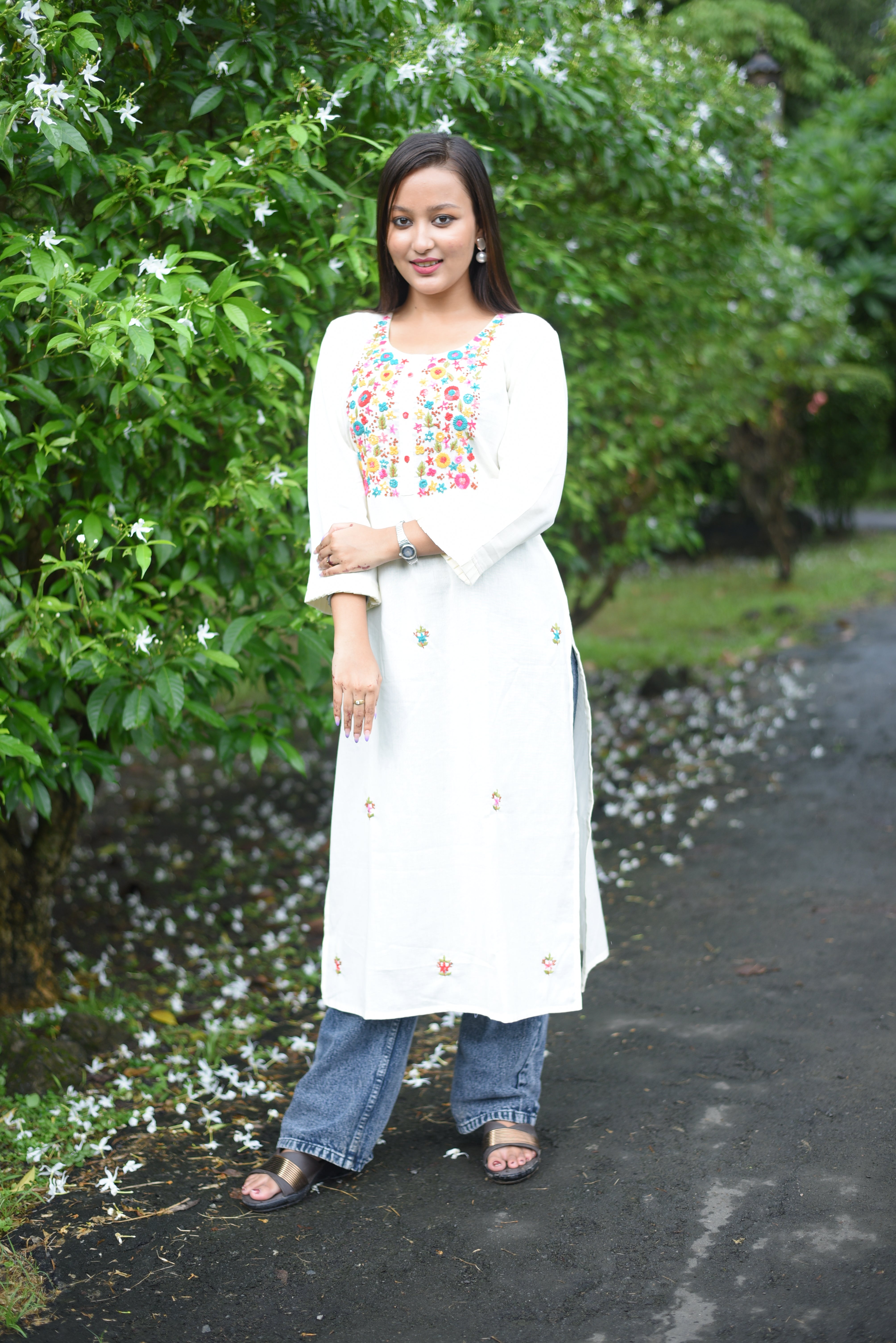 Off White Handwork Cotton Kurta
