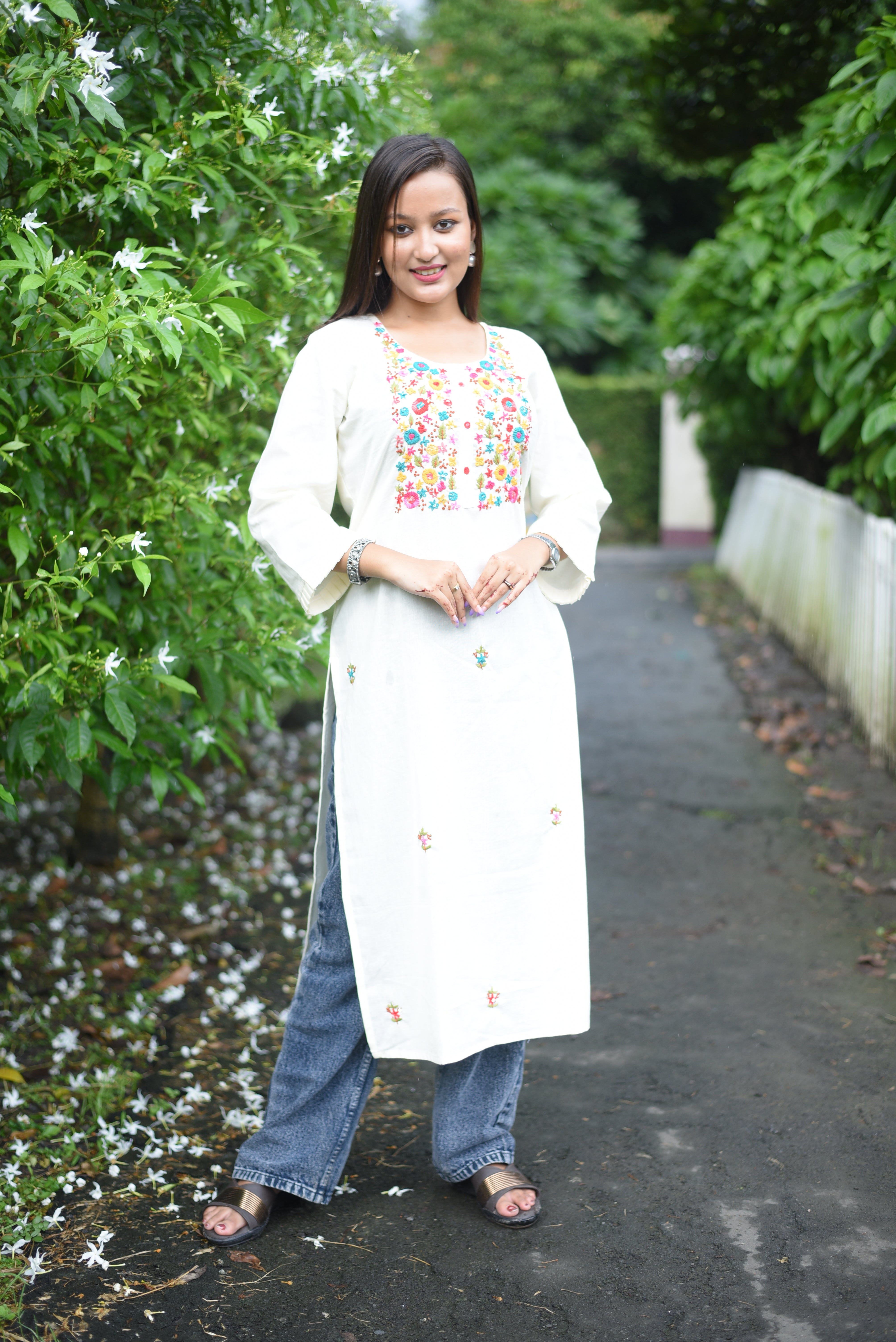 Off White Handwork Cotton Kurta