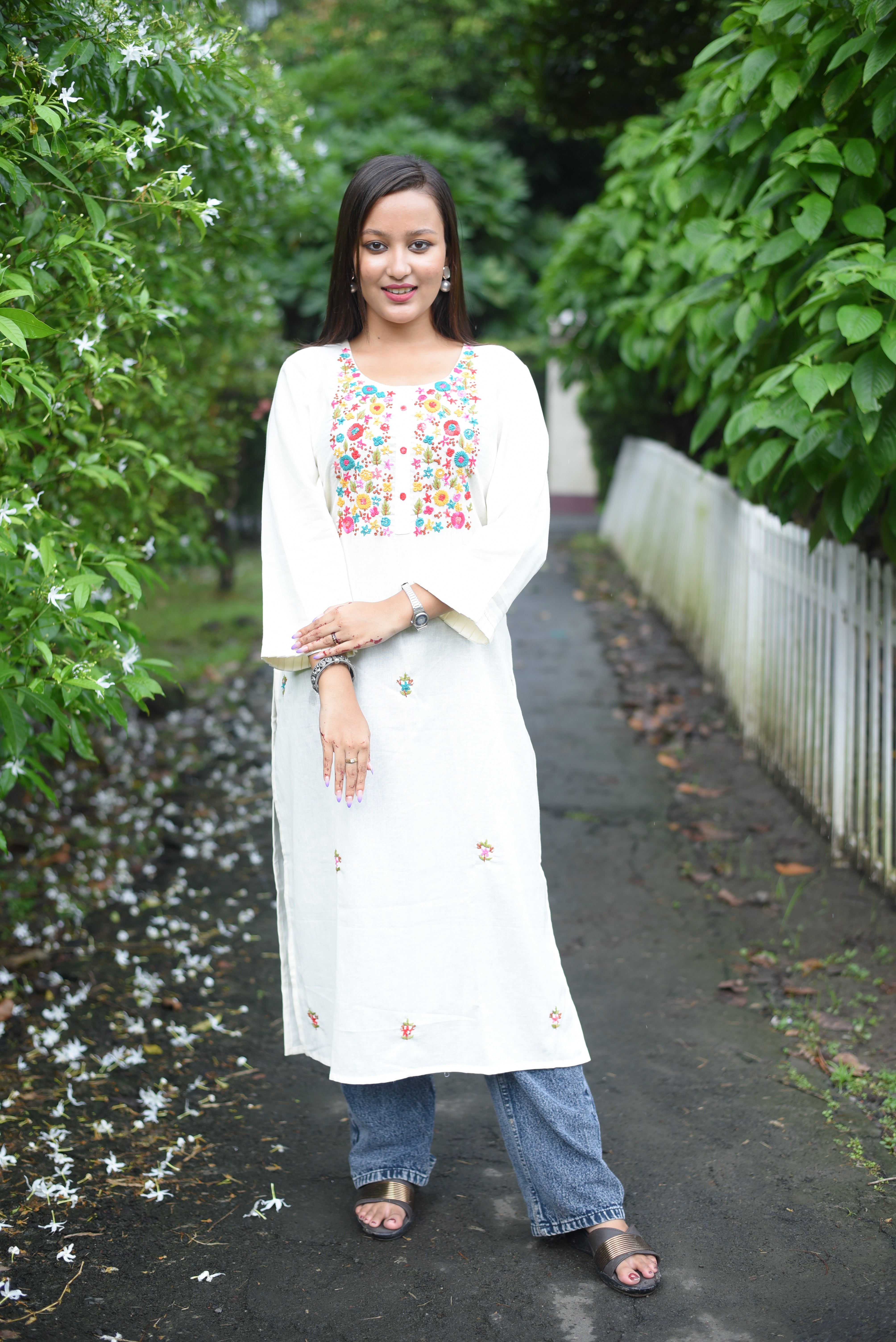 Off White Handwork Cotton Kurta