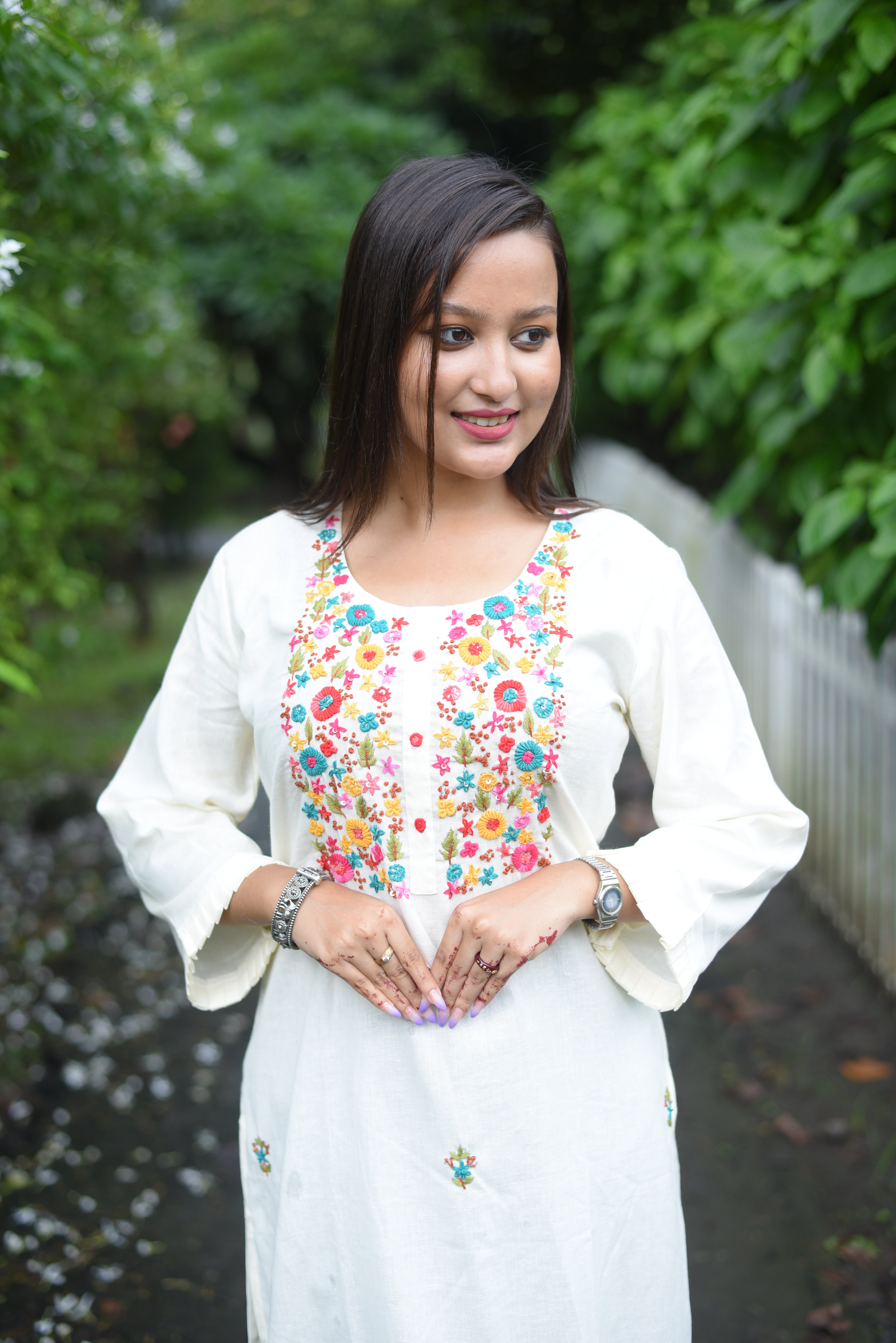 Off White Handwork Cotton Kurta