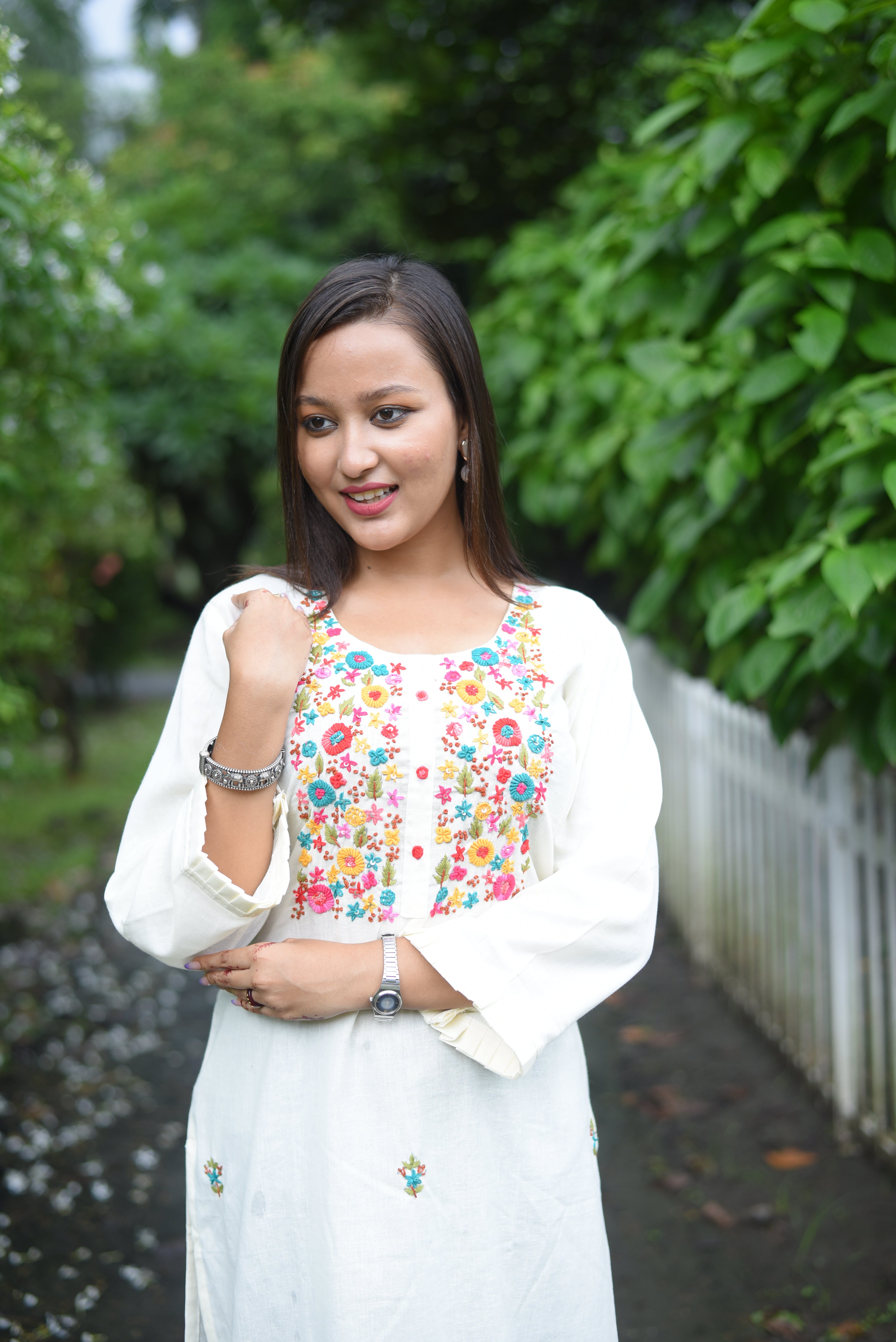 Off White Handwork Cotton Kurta