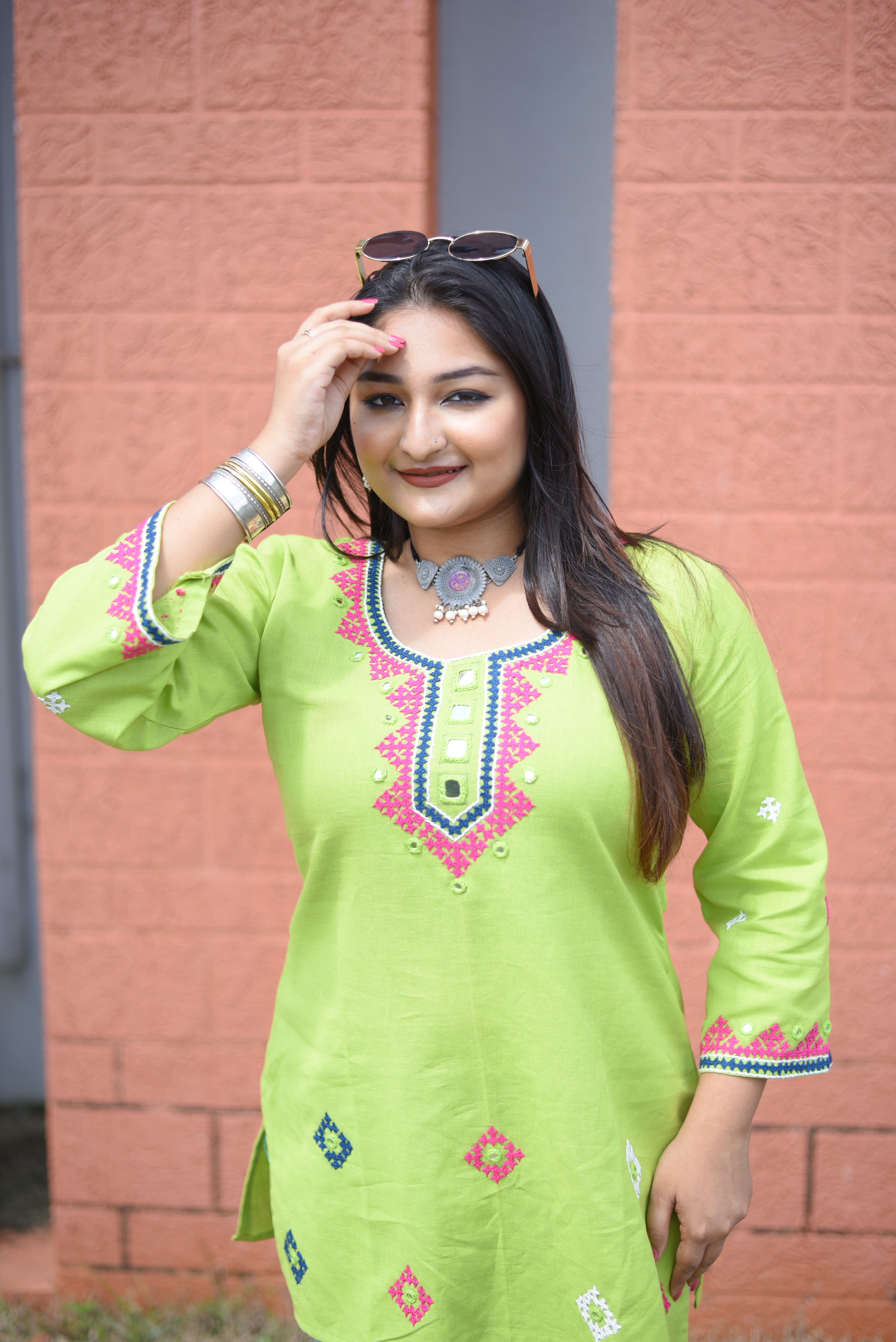 Green Color Kutch Hand Embroidered Mirror Work Kurta
