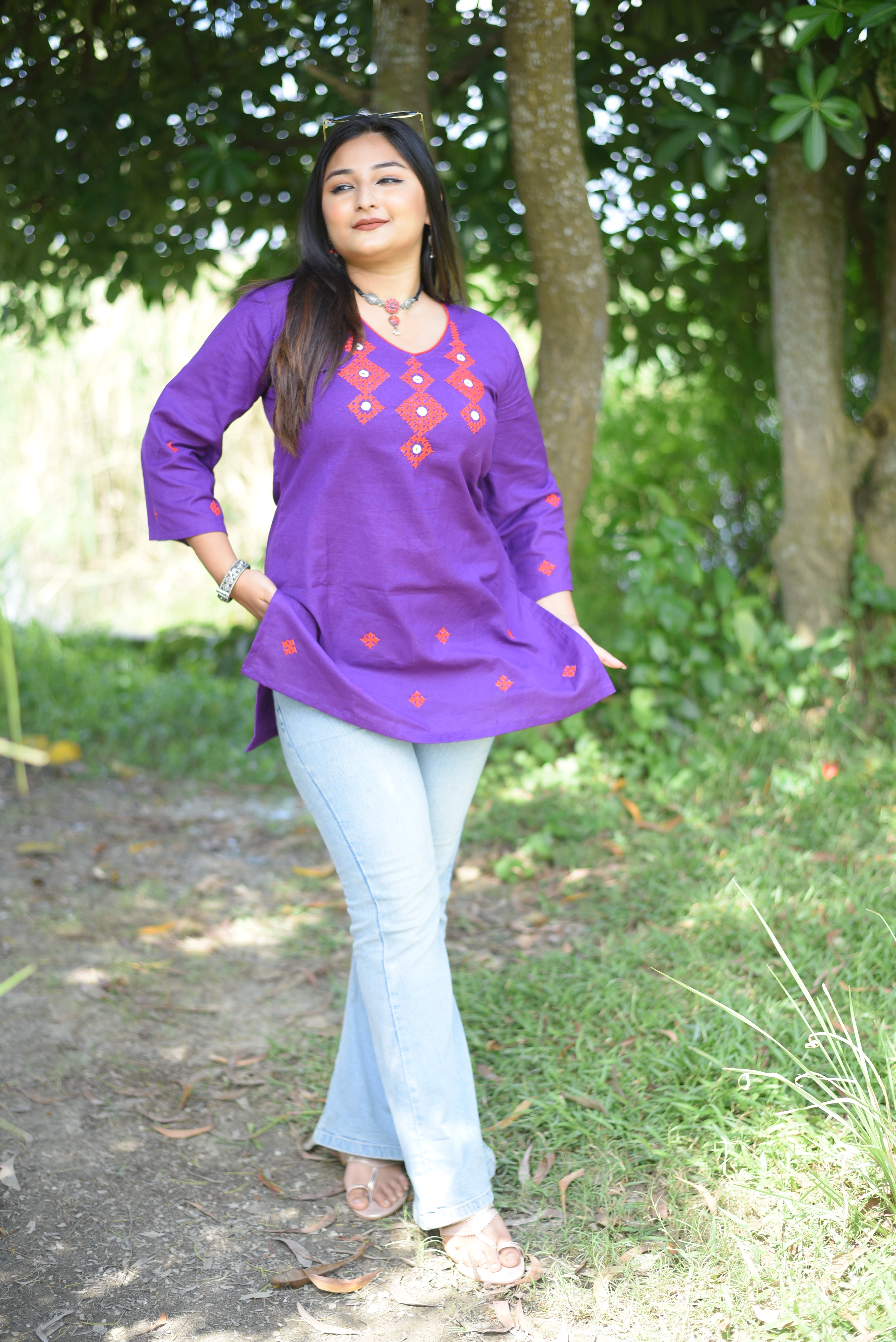 Hand Embroidered Kutch Work Purple Color Short Kurti