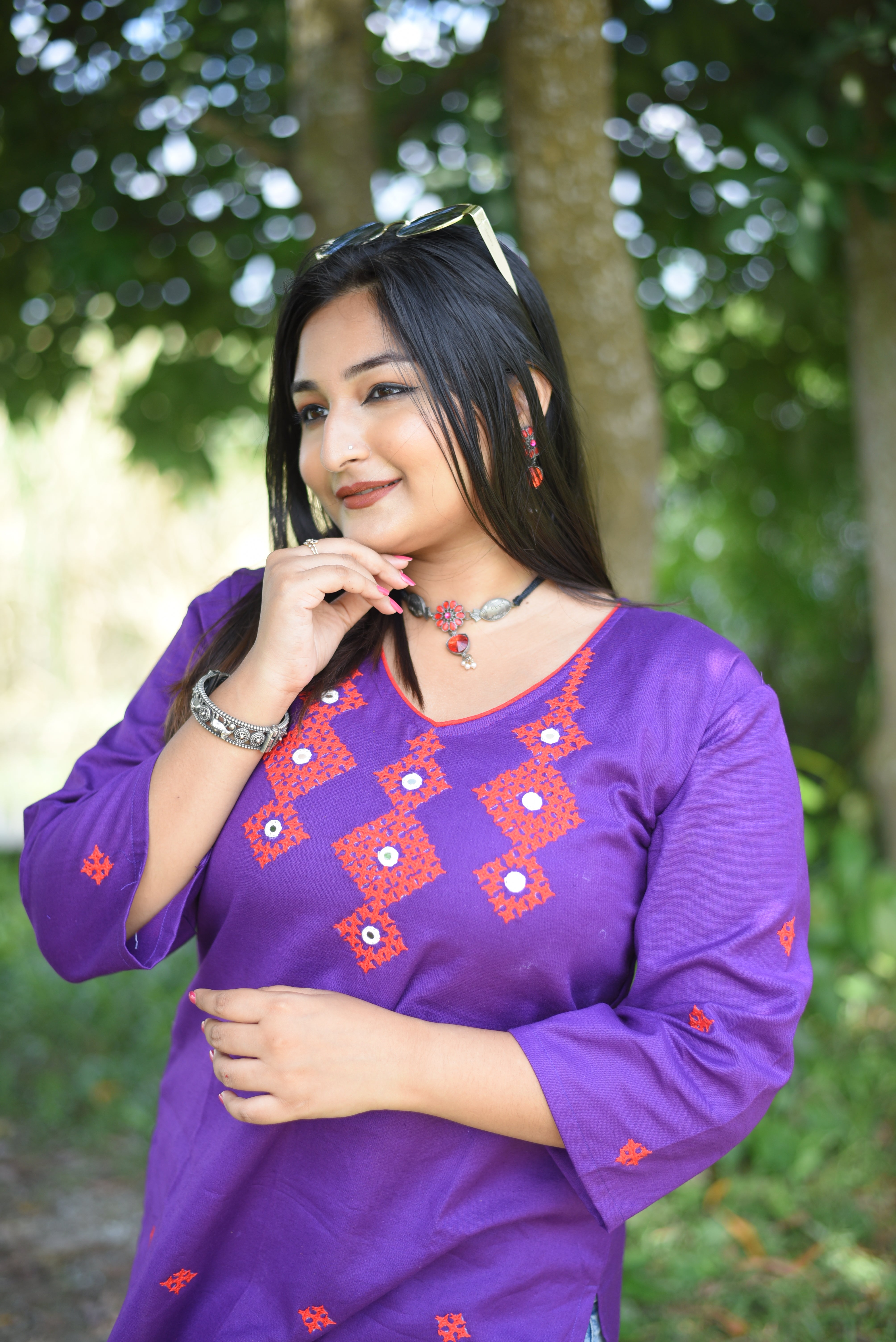 Hand Embroidered Kutch Work Purple Color Short Kurti