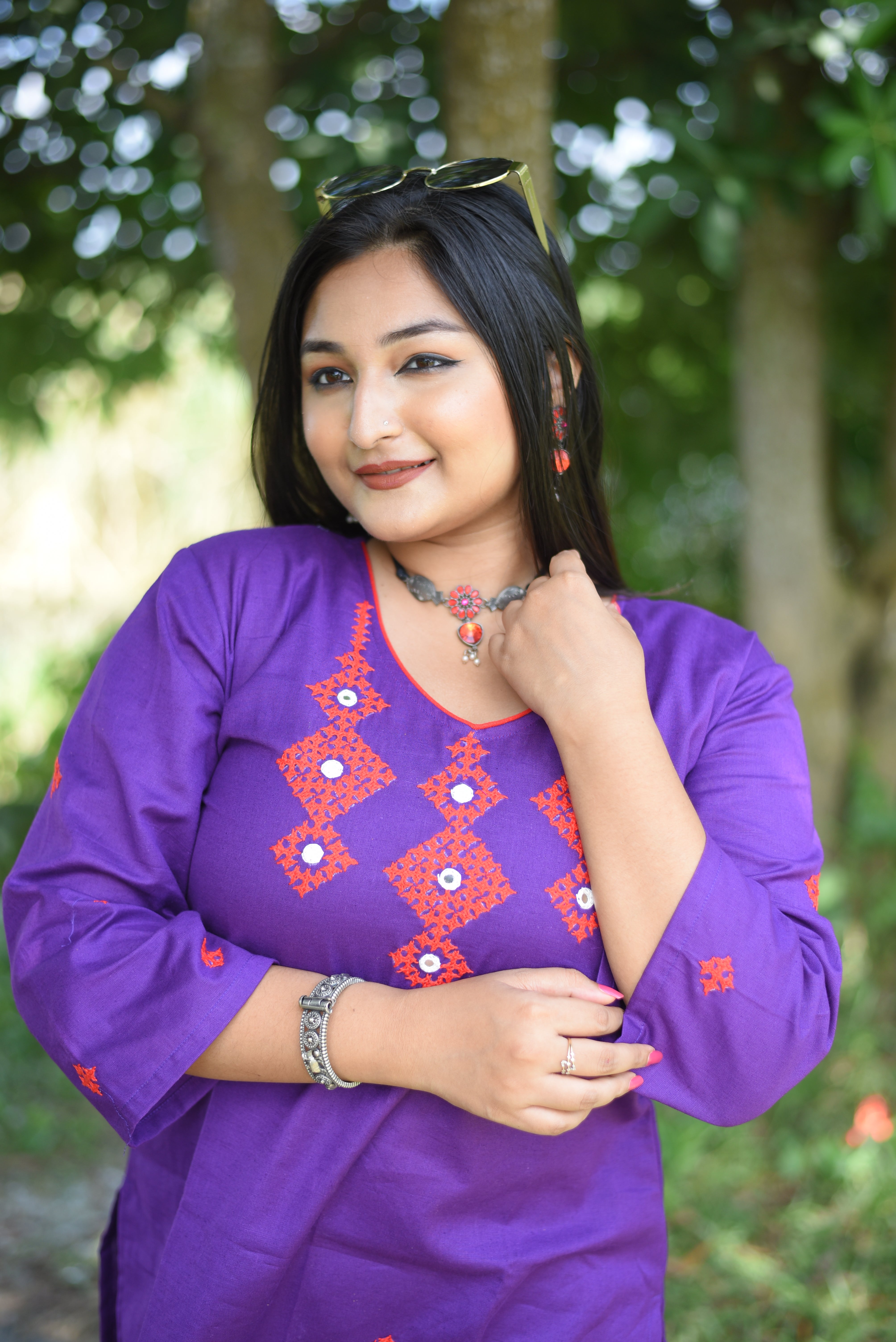 Hand Embroidered Kutch Work Purple Color Short Kurti