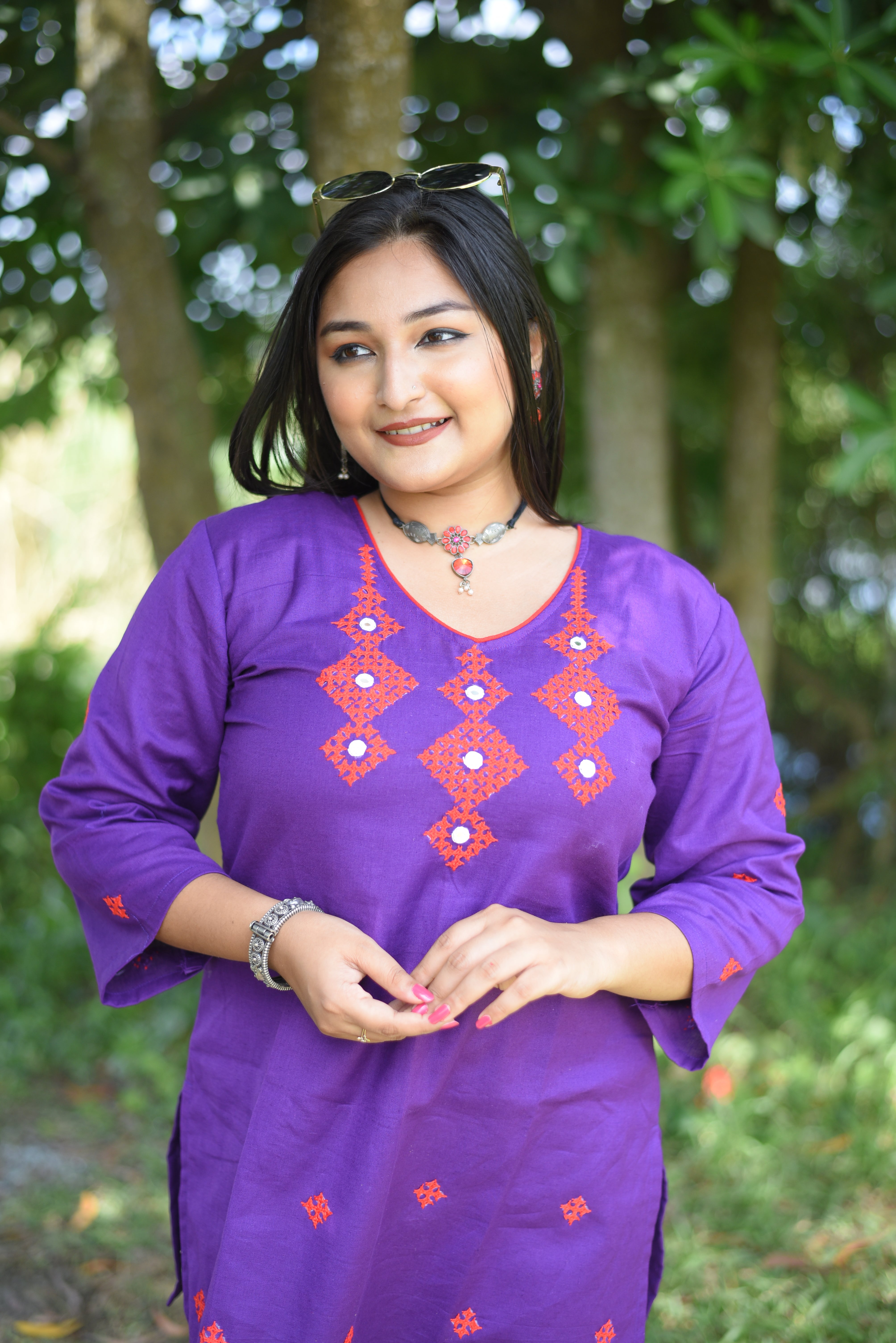 Hand Embroidered Kutch Work Purple Color Short Kurti