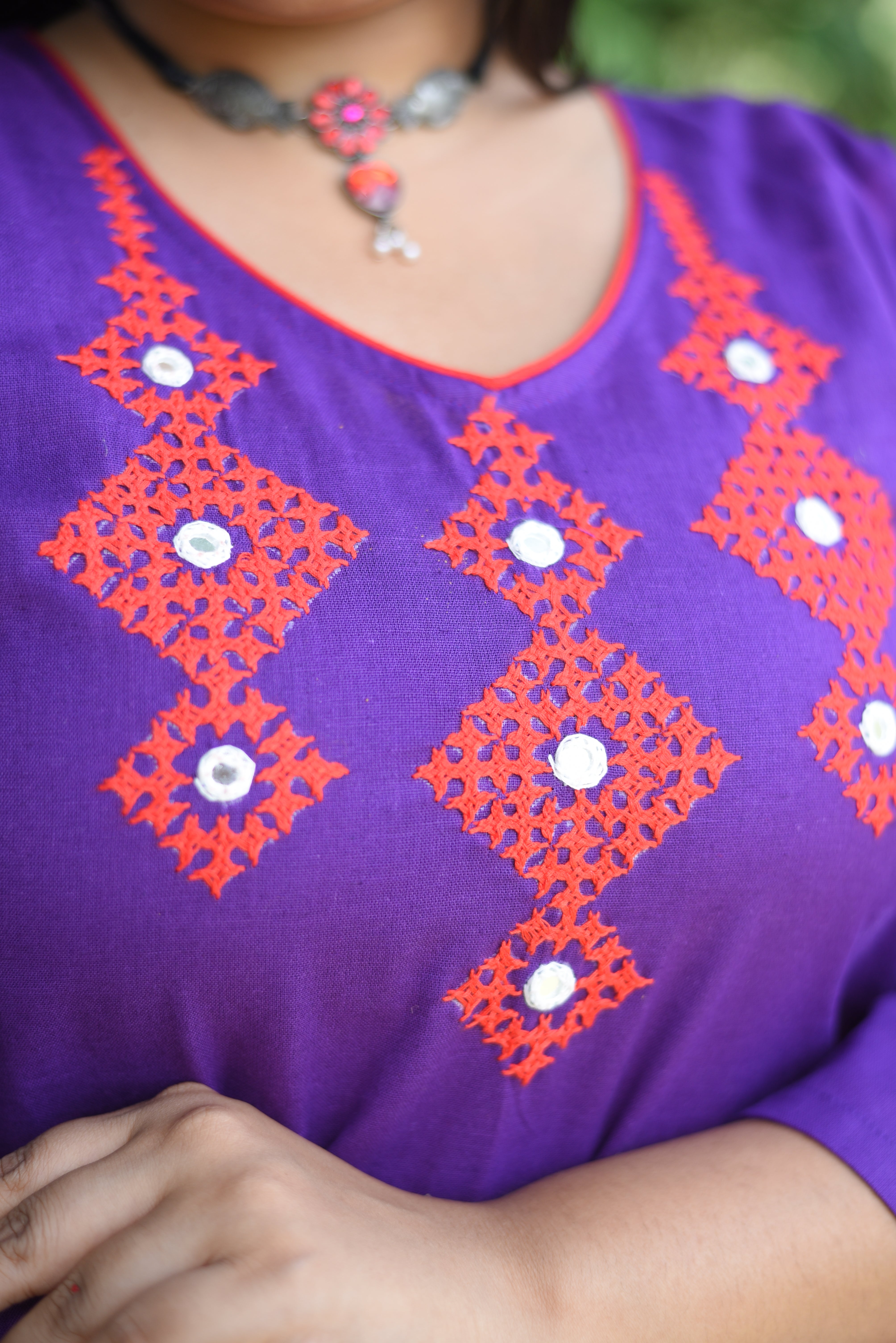 Hand Embroidered Kutch Work Purple Color Short Kurti