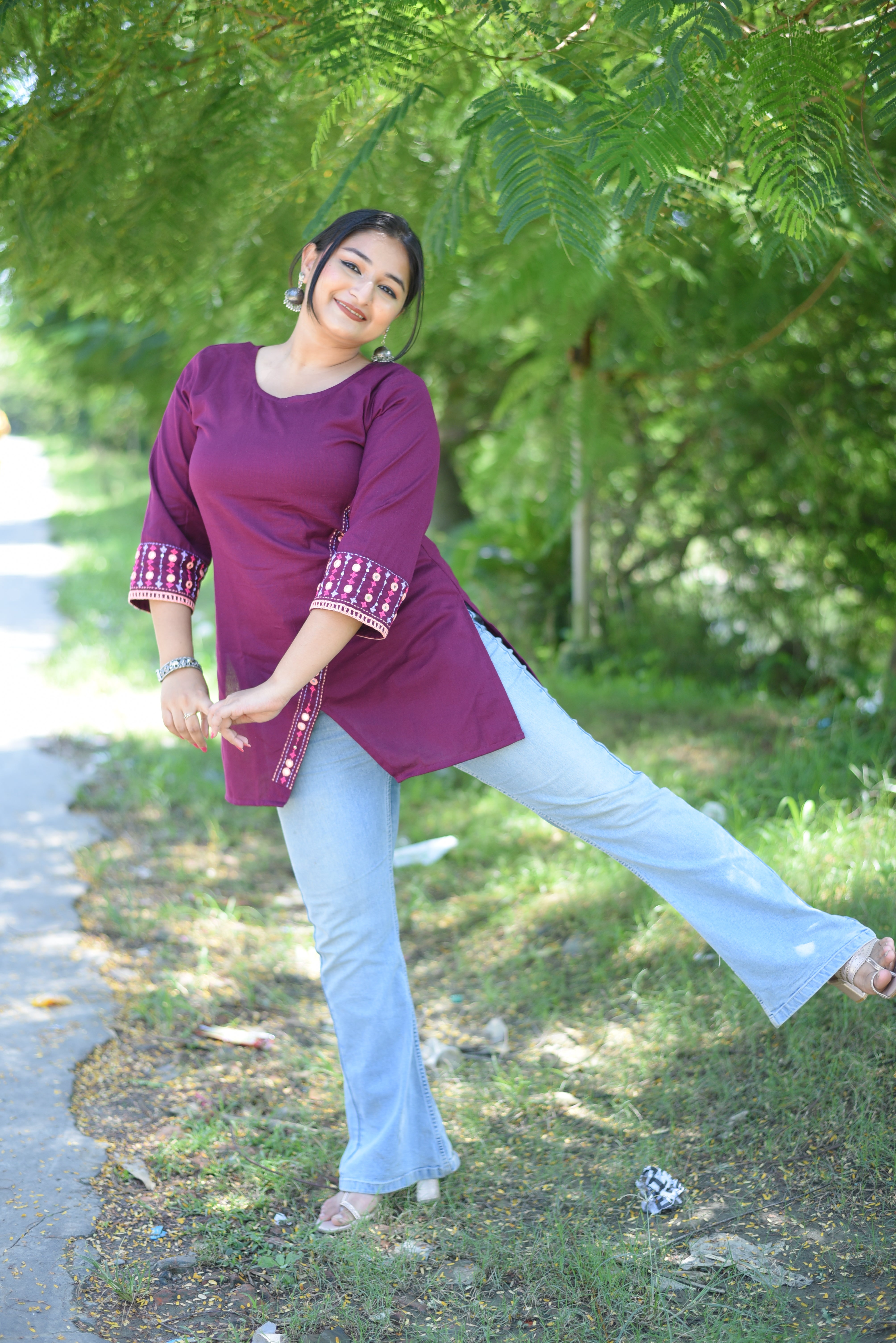Plum Color Handwork Cotton Kurti