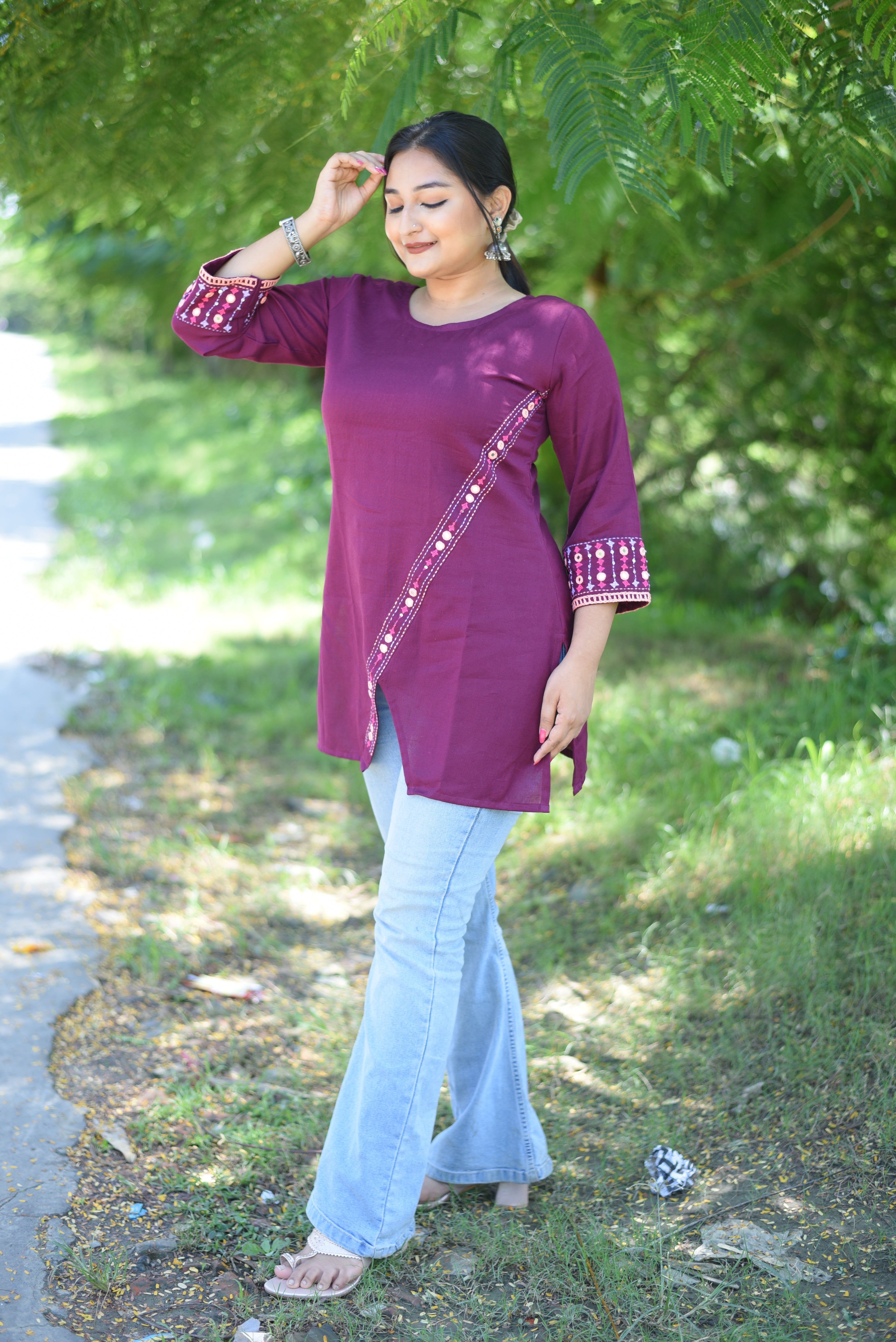 Plum Color Handwork Cotton Kurti