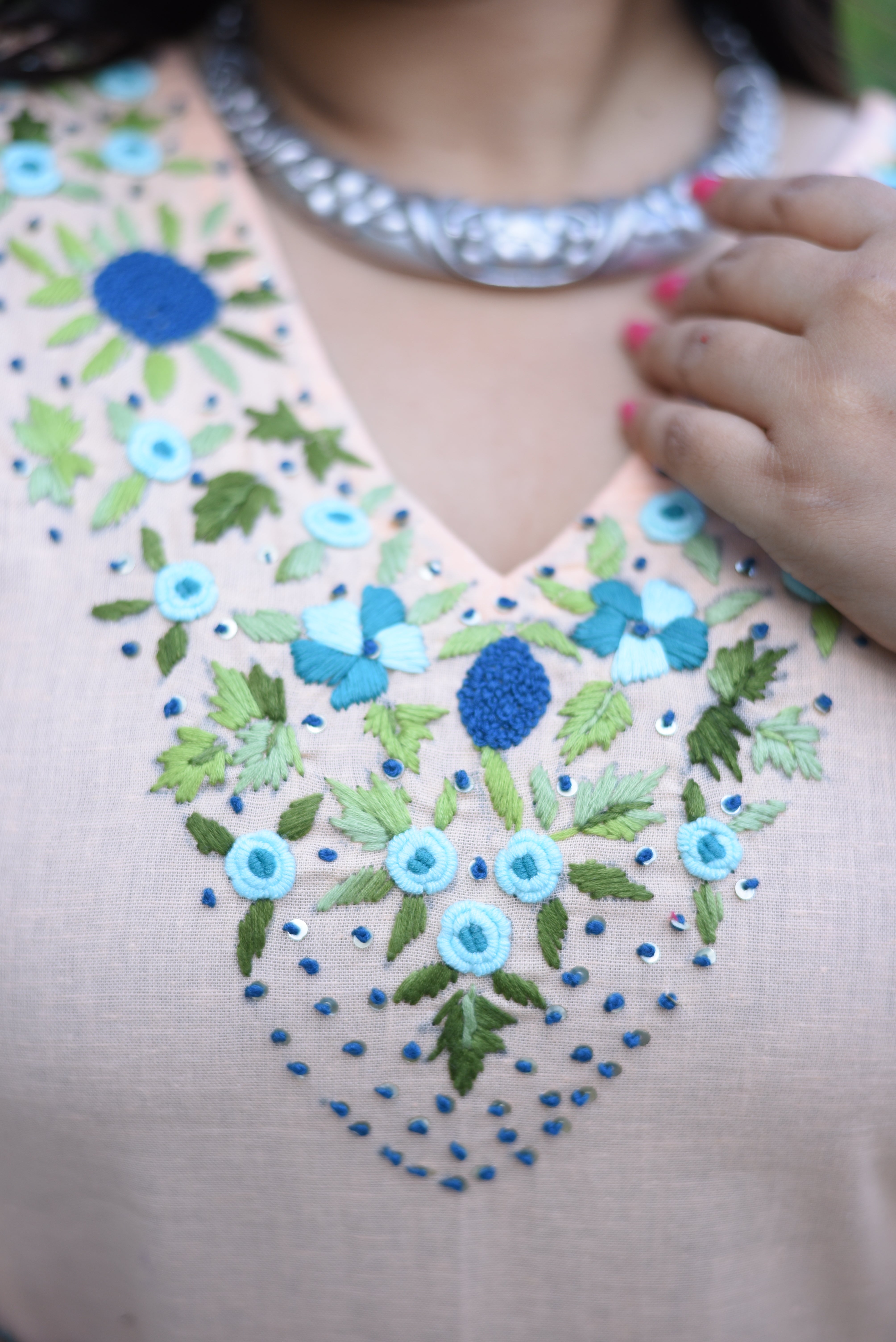 Peach Color Cotton Handwork Kurta