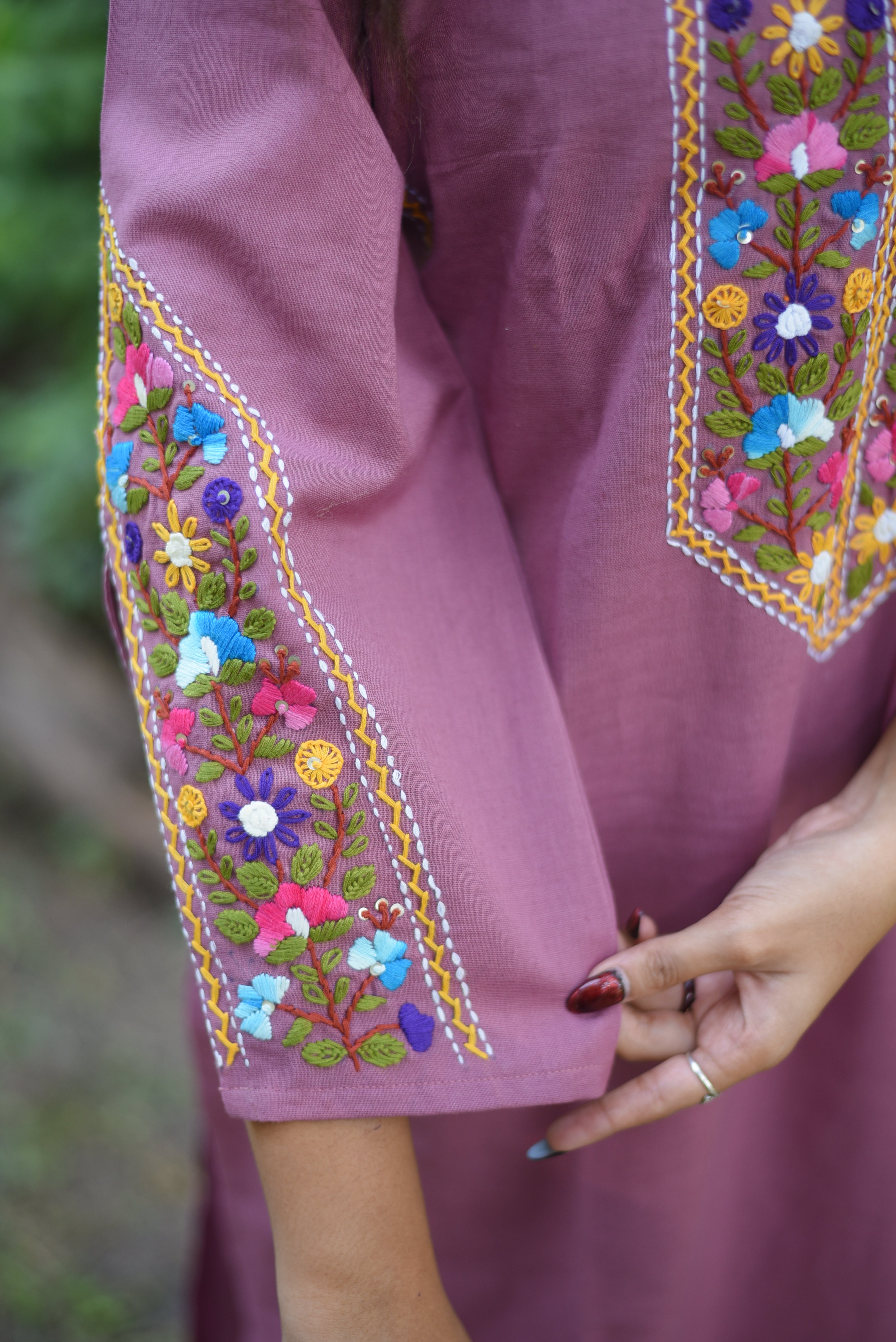 Pink Color Hand Embroidered Cotton Co-ord Sets