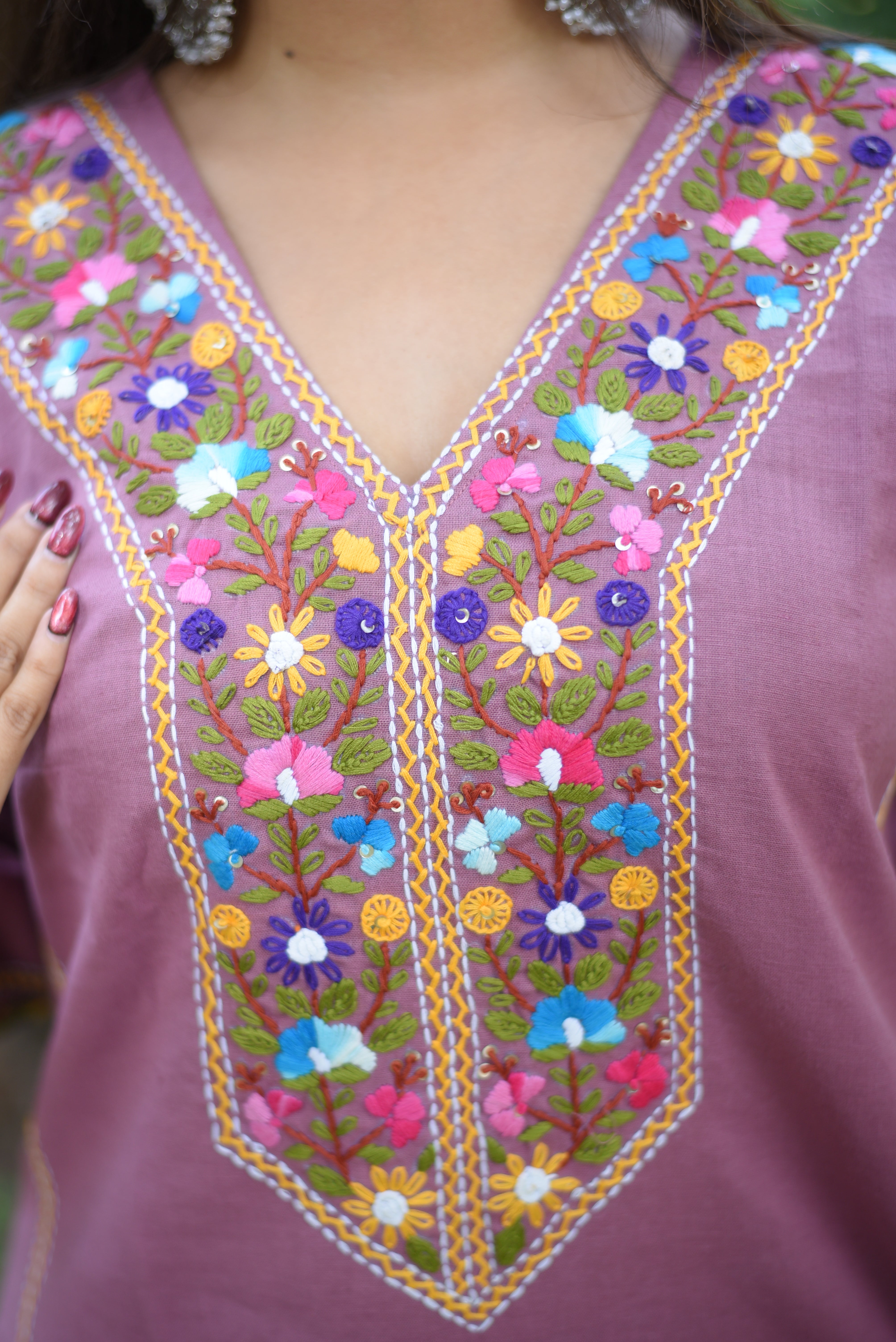 Pink Color Hand Embroidered Cotton Co-ord Sets